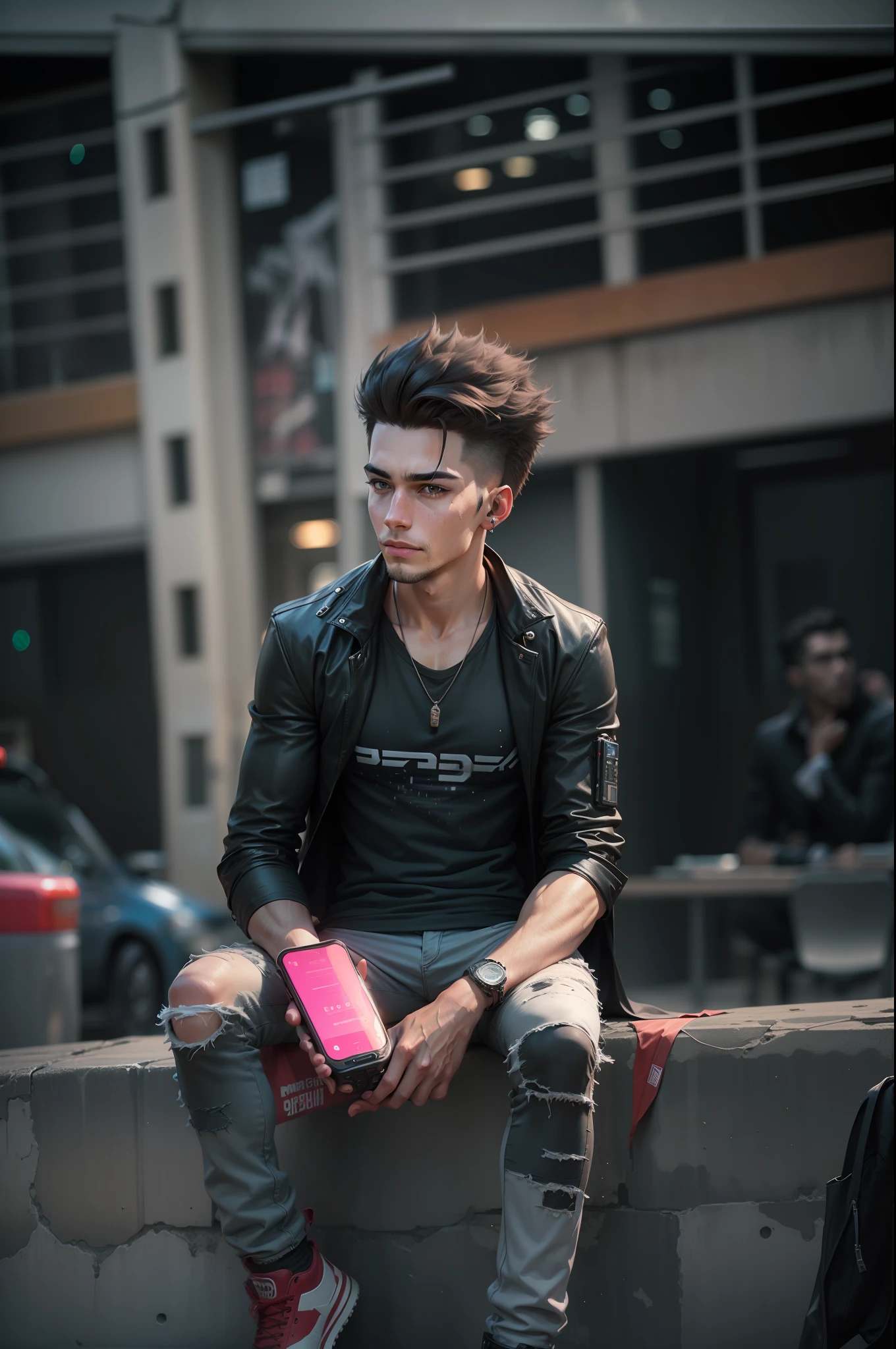 Background change cyberpunk handsome boy ultra realistic face