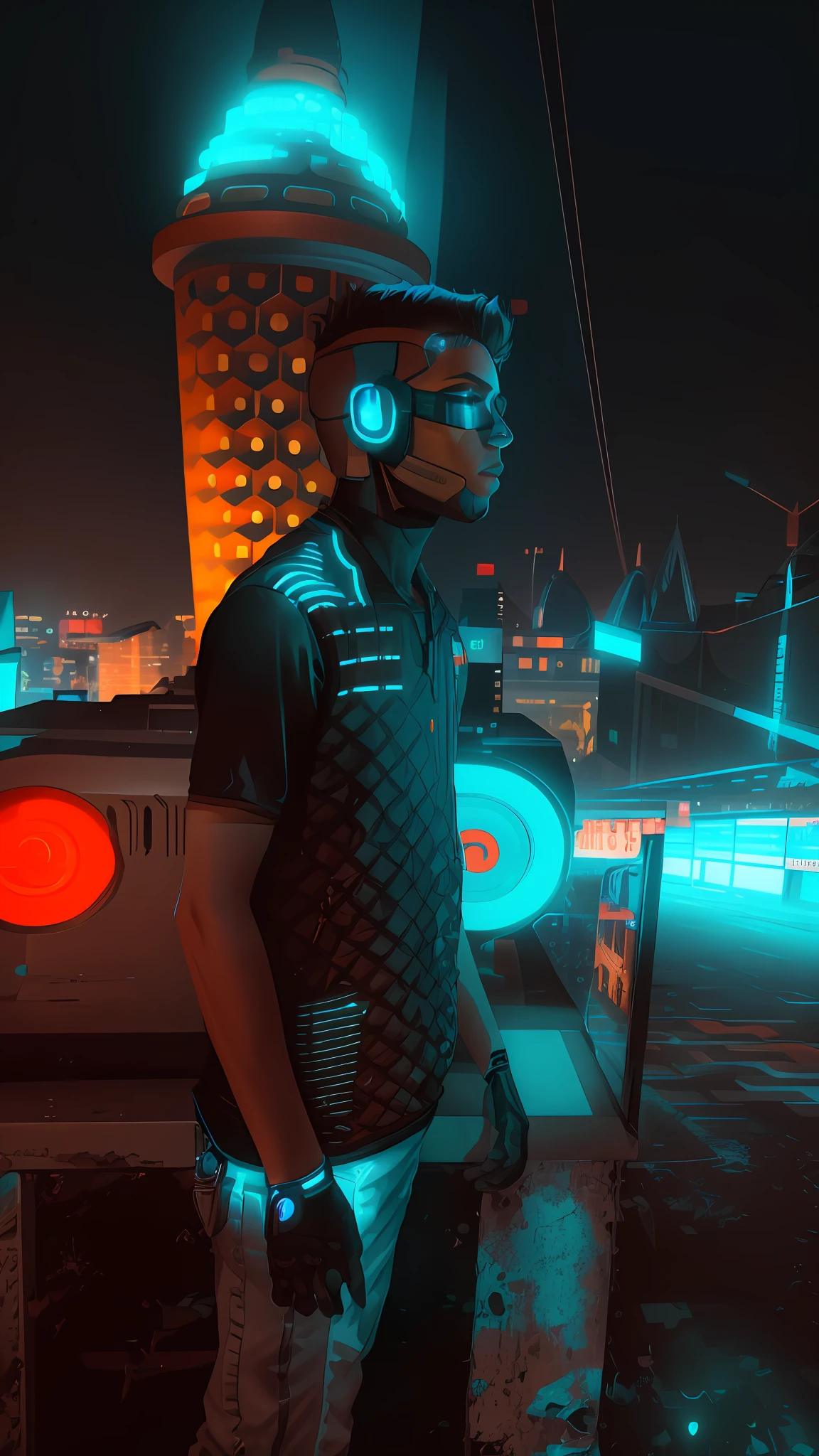 realistic detail full face of futuristic cyberpunk cyber man