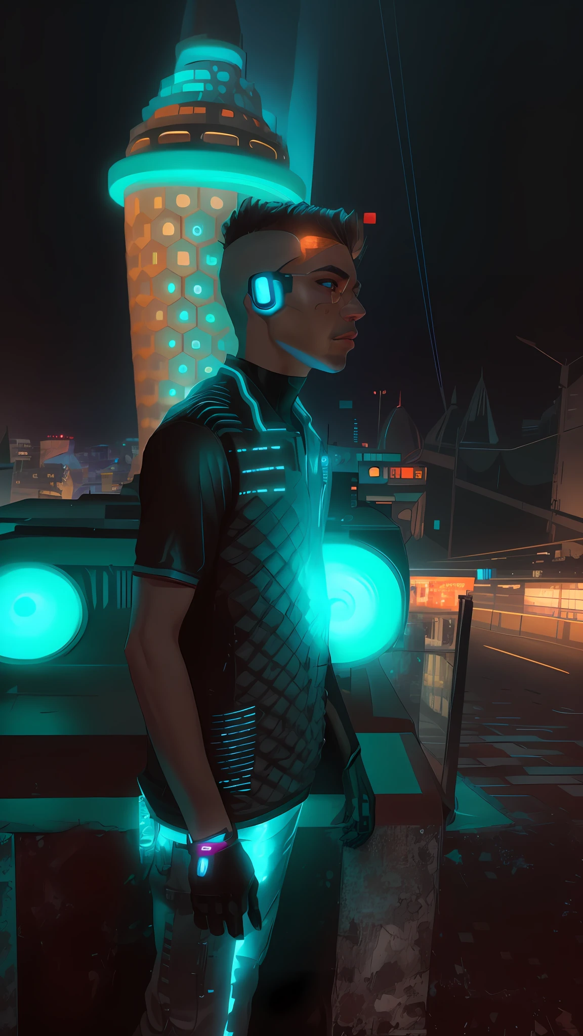 realistic detail full face of futuristic cyberpunk cyber man