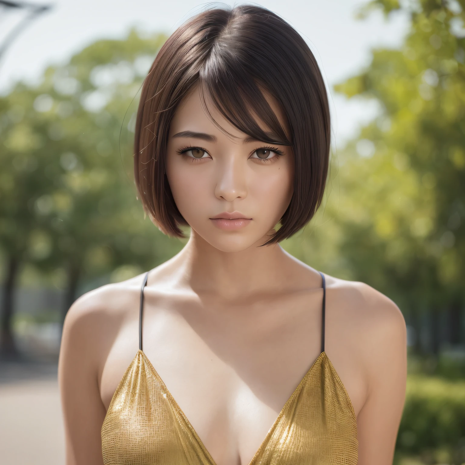 (masterpiece:1.3), (8k, photorealistic, RAW photo, best quality: 1.4), (1girl), beautiful face, (realistic face), (black hair, short hair:1.3), a beautiful Chinese girl, beautiful hairstyle, realistic eyes, beautiful detailed eyes, (realistic skin), Beautiful skin, (slip dress), background rich, ridiculous, attractive, super high resolution, super realistic, very detailed, golden ratio
