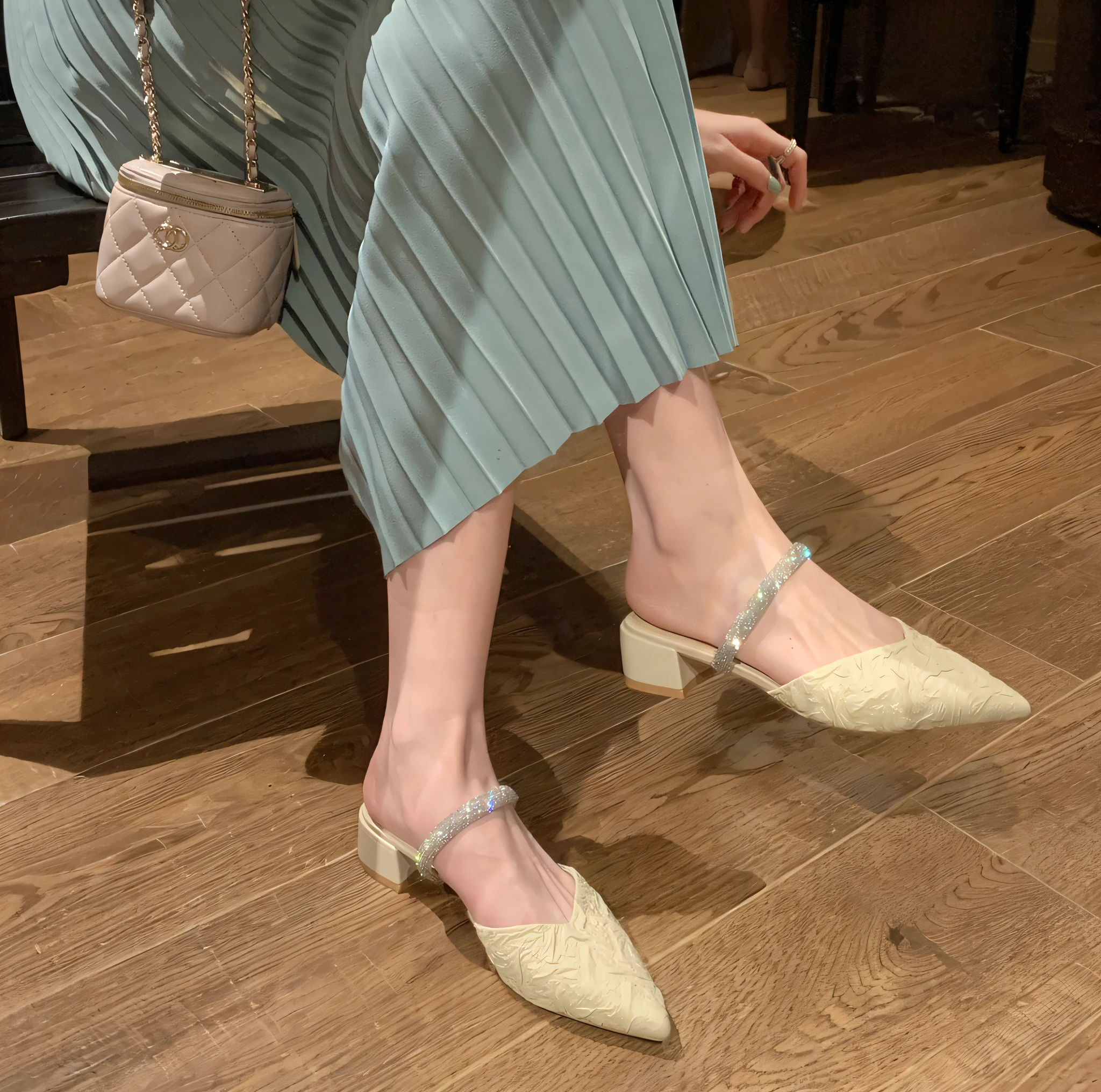 araffed woman sitting on a bench wearing a blue dress and white shoes, 2 0 2 0 fashion, 🤬 🤮 💕 🎀, 2263539546], bottom angle, silk shoes, femme, summer, flat, 😭 🤮 💕 🎀, shaded, shoes, white shoes, platforms, year 2447