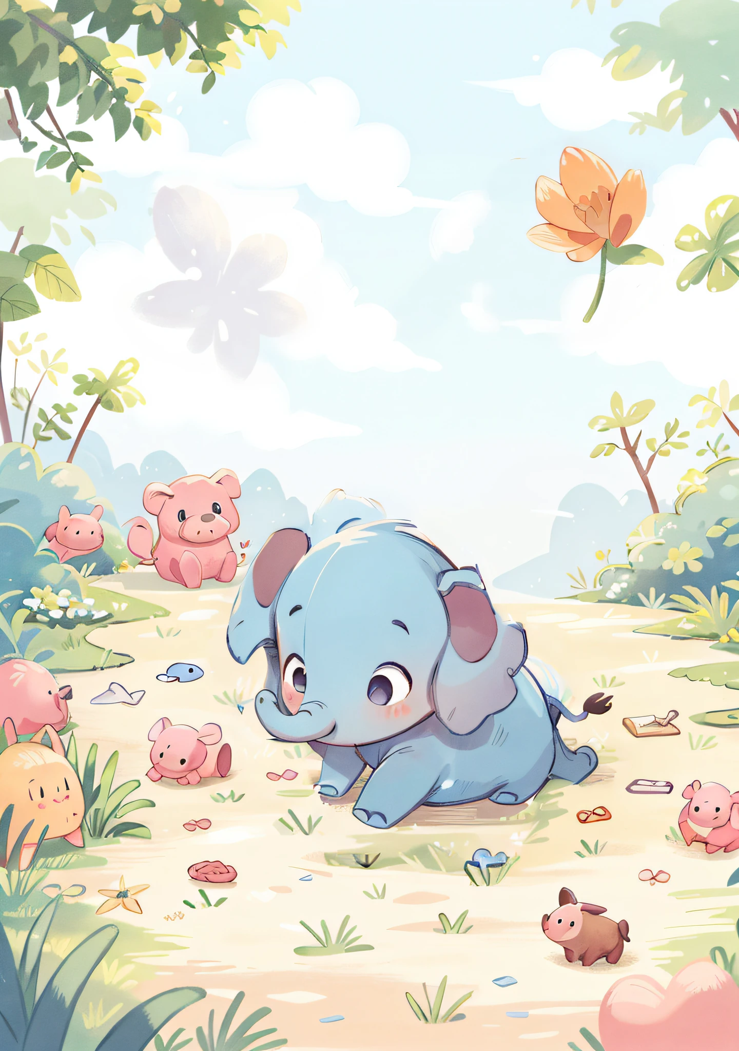 Look at the little blue elephant on the ground
