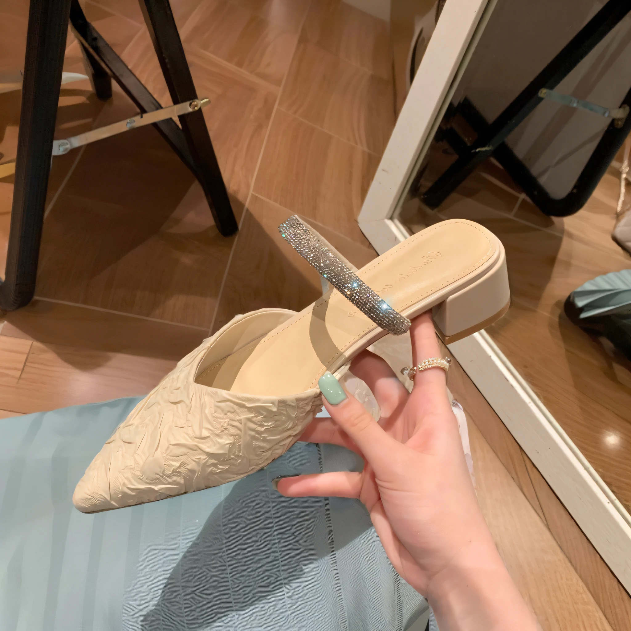 someone is holding a pair of shoes with a silver shoelace, 😭 🤮 💕 🎀, 2 0 2 0 fashion, 🤬 🤮 💕 🎀, white shoes, 👁🌹👾, angle view, irregular, silk shoes, fashionable, 2020, 2 0 2 0, shoes, 2021, 2 0 2 1, angled