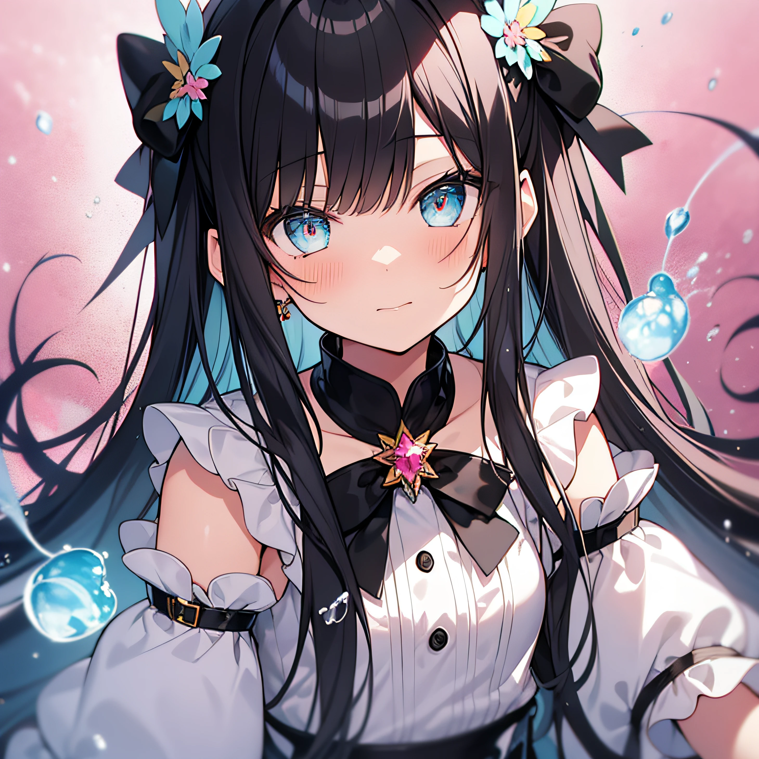 Close up portrait of girl with long black hair in dress, portrait of magical girl, anime visual of cute girl, loli in dress, atliel lua, shirabii, madoka kaname, small curvaceous loli, marin kitagawa fan art, splash art anime loli, pink twin tail hair and cyan eyes