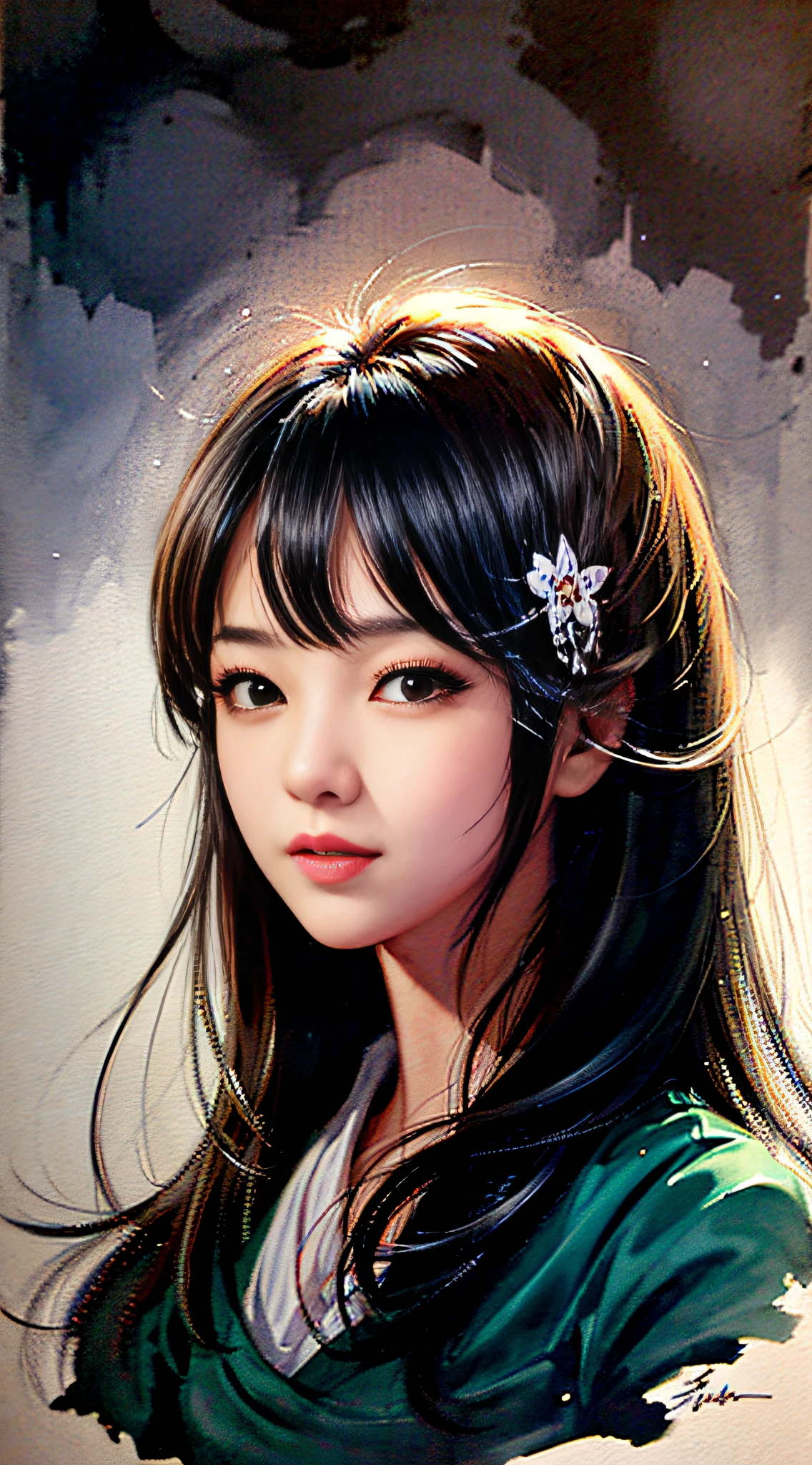 stechu,(white background:1.4), ((tachi-e)), original,(illustration:1.1),(best quality),(masterpiece:1.1),(extremely detailed CG unity 8k wallpaper:1.1), (colorful:0.9),(panorama shot:1.4),(solo:1.2), (ink splashing),(color splashing),((watercolor)), clear sharp focus,{ 1girl standing },((korean style )),flower background,outdoors,rocks, looking at viewer, make happy expressions,soft smile,pure,beautyfull detailed face and eyes,beautyfull intricacy clothing decorative pattern details, black hair,black eyes,colorwater