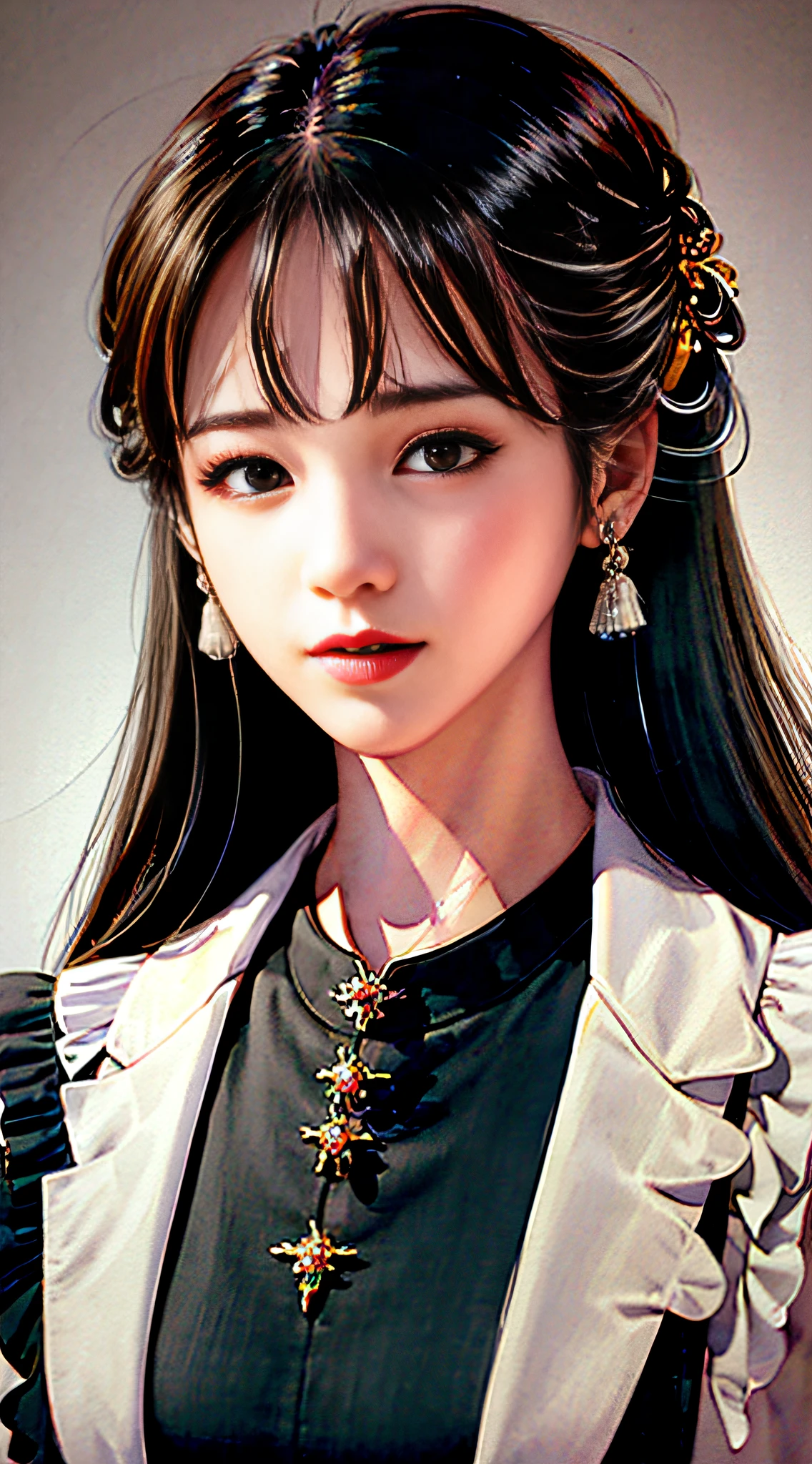 stechu,(white background:1.4), ((tachi-e)), original,(illustration:1.1),(best quality),(masterpiece:1.1),(extremely detailed CG unity 8k wallpaper:1.1), (colorful:0.9),(panorama shot:1.4),(solo:1.2), (ink splashing),(color splashing),((watercolor)), clear sharp focus,{ 1girl standing },((korean style )),flower background,outdoors,rocks, looking at viewer, make happy expressions,soft smile,pure,beautyfull detailed face and eyes,beautyfull intricacy clothing decorative pattern details, black hair,black eyes,colorwater