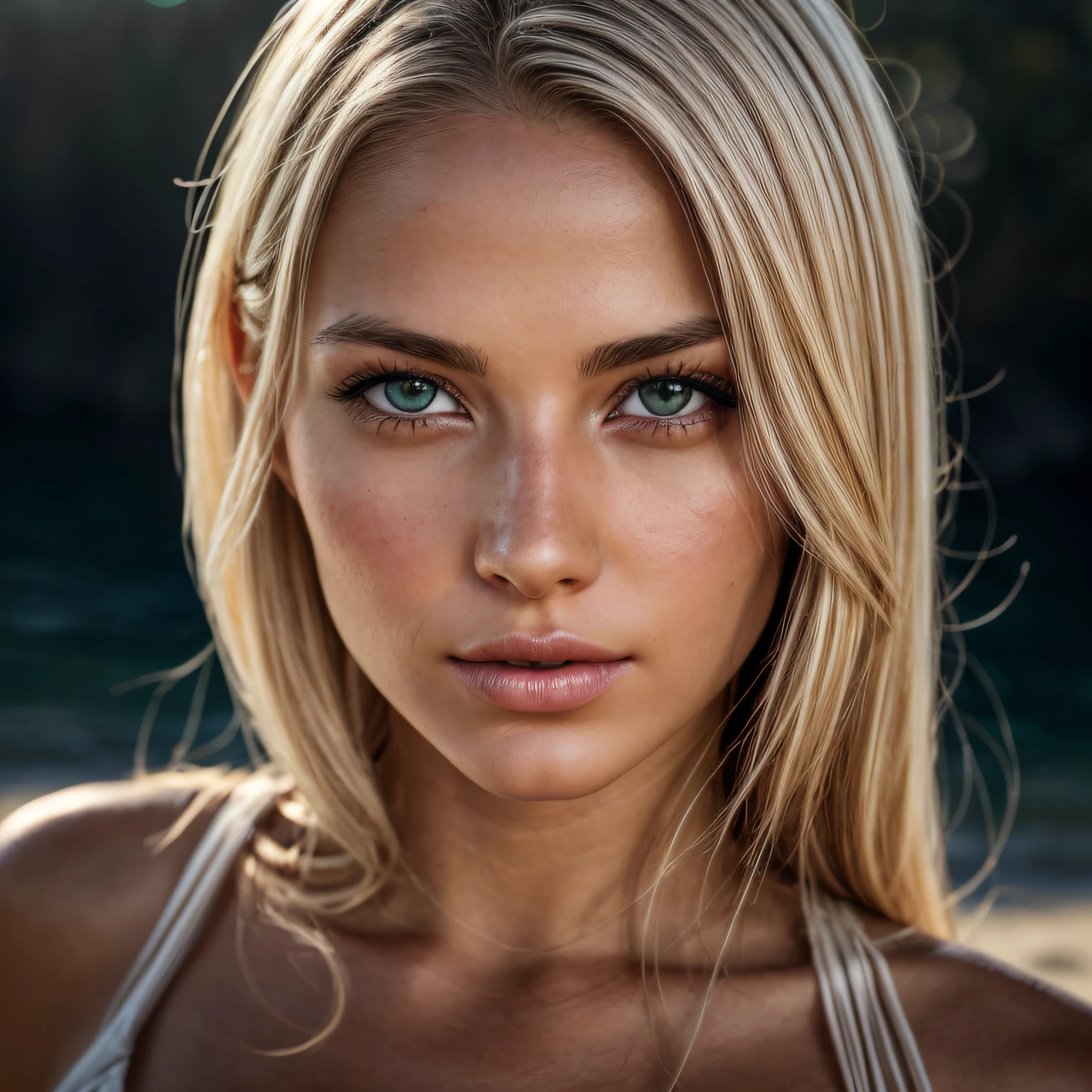 Complent body image of a beautiful blonde woman walking naked on the beach detailed attractive eyes, long sexy legs, exquisite details, sharp focus, intricately detailed, award-winning photography, small light, low contrast, high sharpness, facial symmetry, depth of field, cinematic background, unreal engine rendering, central image, dreamlike, softly lit, intimate, (finely detailed skin), pale skin, realistic skin texture, extreme skin details, (pores: 0.1), photorealistic, hyper-realistic, detailed, 8k, HDR, (Soft color: 1.2), shallow depth of field, wide light, high contrast, backlight, bloom, light flare, chromatic aberration, sharp focus, RAW color photo