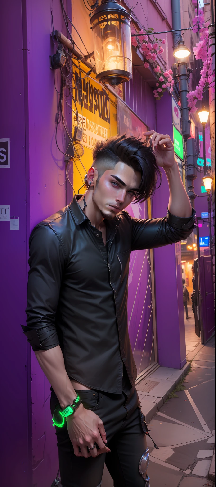 Background change cyberpunk handsome boy  ultra realistic face