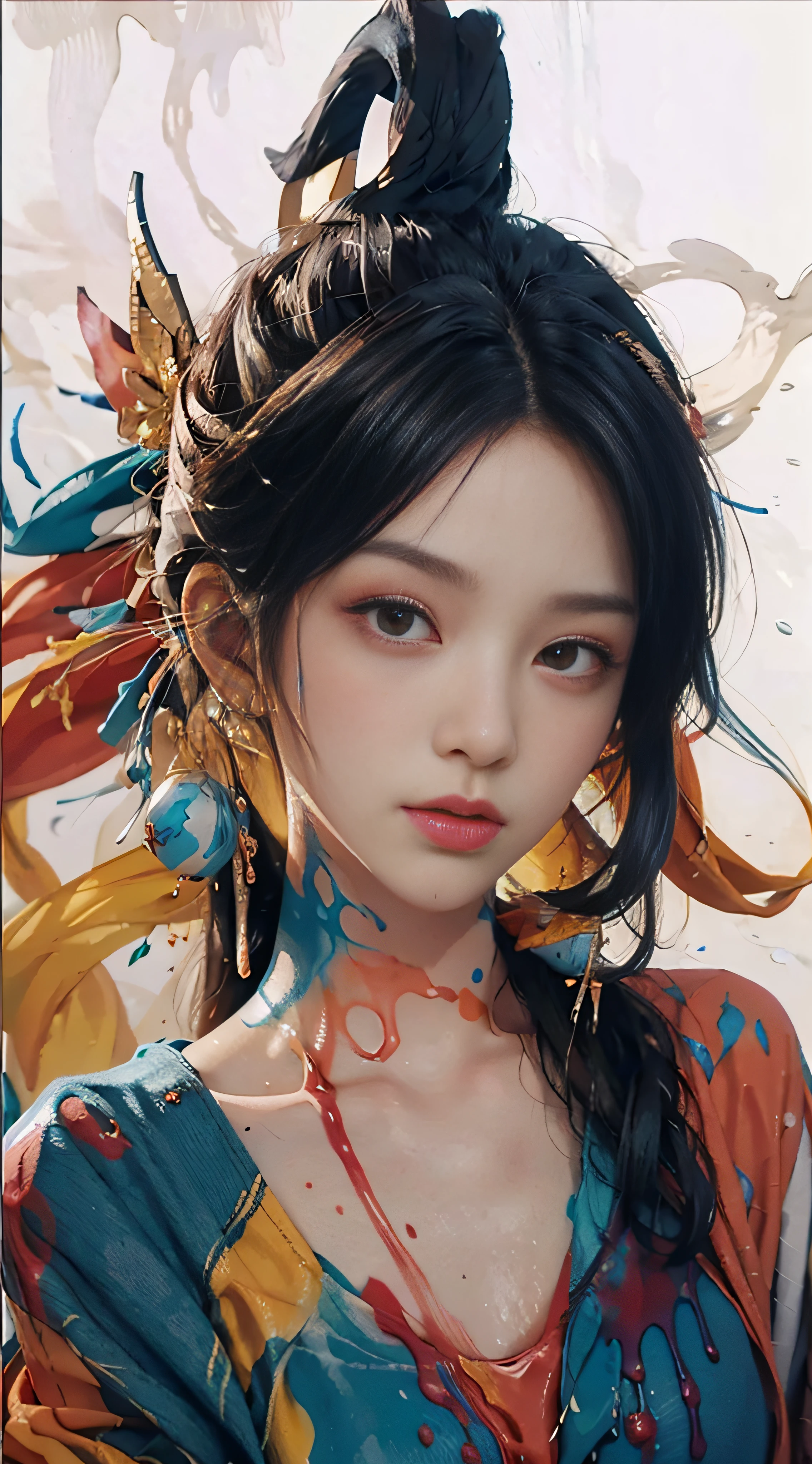 (masterpiece, best quality, high resolution), white background, acrylic paint, ((color splash, splash ink, color splash)),