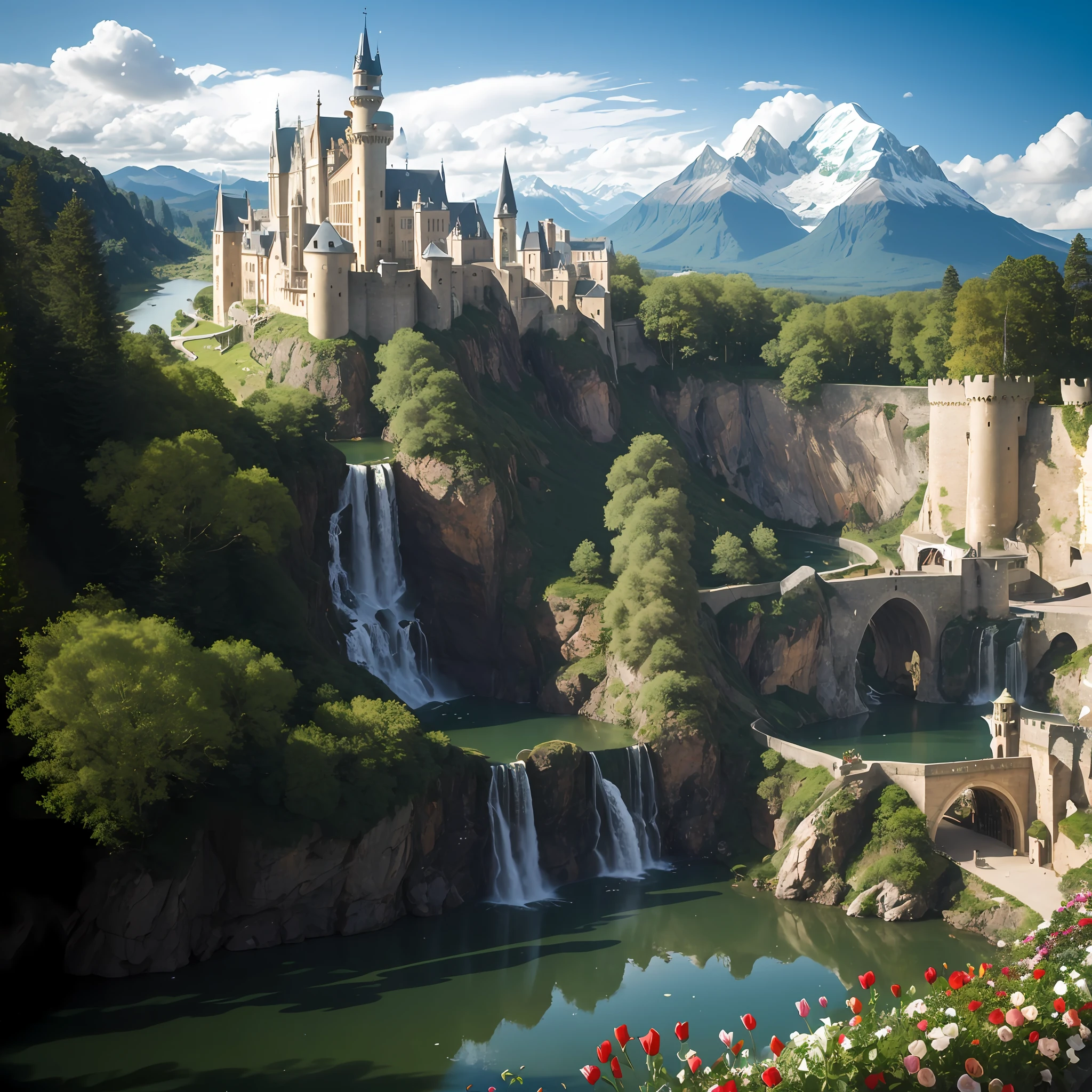 The Geographical Castle is a mysterious and majestic building whose design is inspired by the wonderful landscapes and geographical features of the earth. The castle stands on a vast plain surrounded by magnificent mountains and flowing rivers. The exterior of the geographical castle is magnificent, and the buildings are made of a variety of different geological materials, such as granite, red sandstone and marble. The architectural style of the castle combines old medieval fortresses with modern geographical elements, giving a unique and stunning visual effect. The main tower of the castle rises high and resembles a majestic mountain. The top of the main tower is designed as a giant globe that shows the geographical features of the earth's continents, mountains, rivers and lakes in detail. This globe can rotate, allowing people to overlook the magnificent view of the entire earth from the height of the castle. The façade of the castle is beautifully painted with frescoes depicting the magnificent landscapes of nature such as waterfalls, snow-capped mountains, deserts and forests. The flora and fauna in the mural come to life, as if jumping on the wall, giving people an immersive feeling. Walk through the castle gates and into the inner courtyard where you will find a stunning area of gardens. The garden has various landscape elements such as rock flower beds, pools and fountains, surrounded by various flowers and trees. The design of the garden is inspired by gardens from all over the world, such as the rose garden in the United Kingdom and the Versailles garden in France, incorporating landscape elements from different geographical regions. The castle also houses a geography exhibition hall that displays various geographical knowledge of the earth and rare geological specimens. In the exhibition, people can learn about the geographical phenomena of the earth, the formation of mountains, the direction of rivers, etc., and enhance their knowledge and understanding o