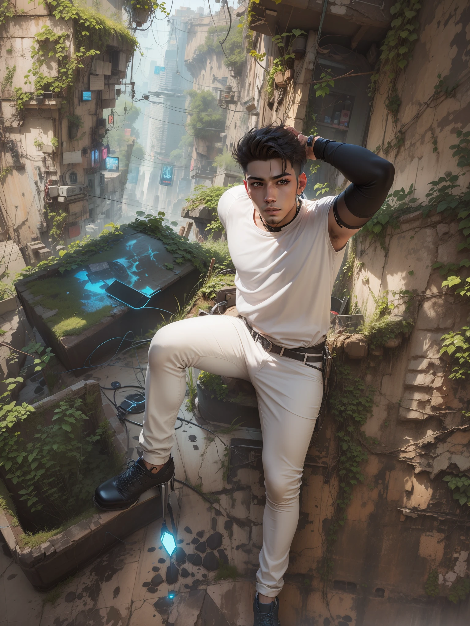Change background cyberpunk handsome boy, realistic face,