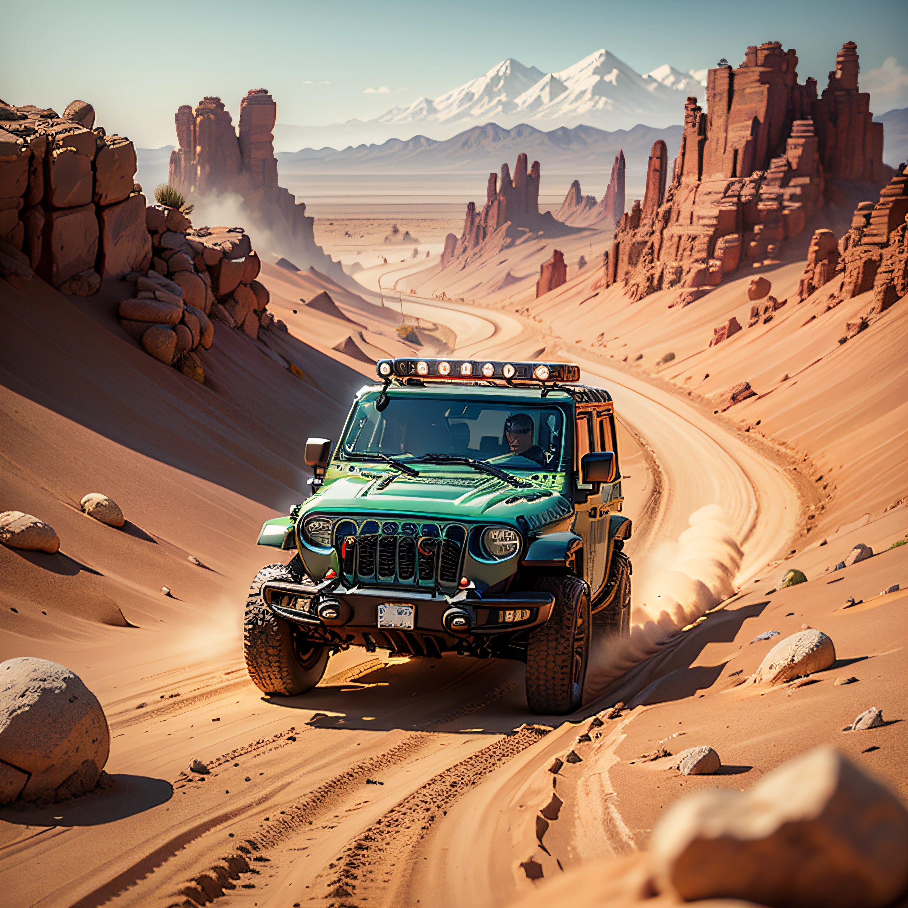 The northwest desert, flying sand and rocks, smoke and dust everywhere.
An army-green jeep sped down the rough road. --auto