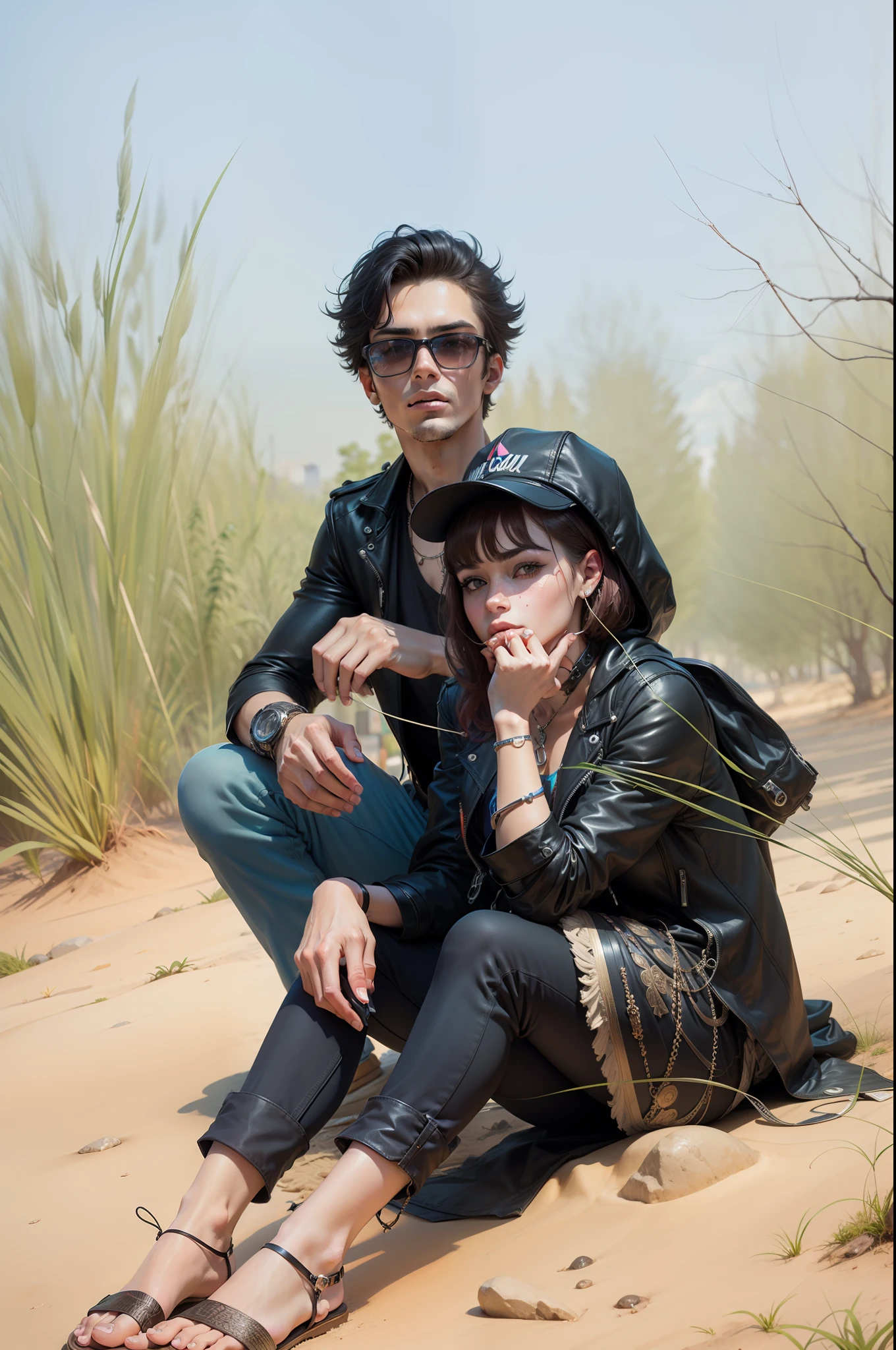 Background change cyberpunk handsome boy and girl ultra realistic face