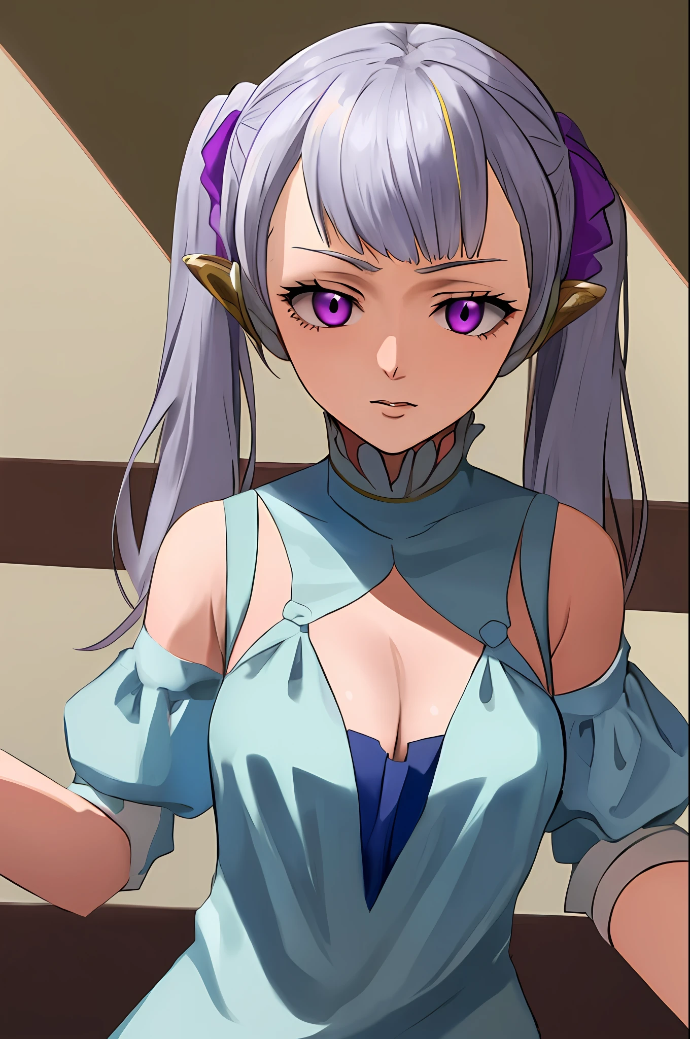 (((Masterpiece))), Top Quality,(noelle_silva),Long Hair, Twin Tails, Purple Eyes, Silver Hair, Sex