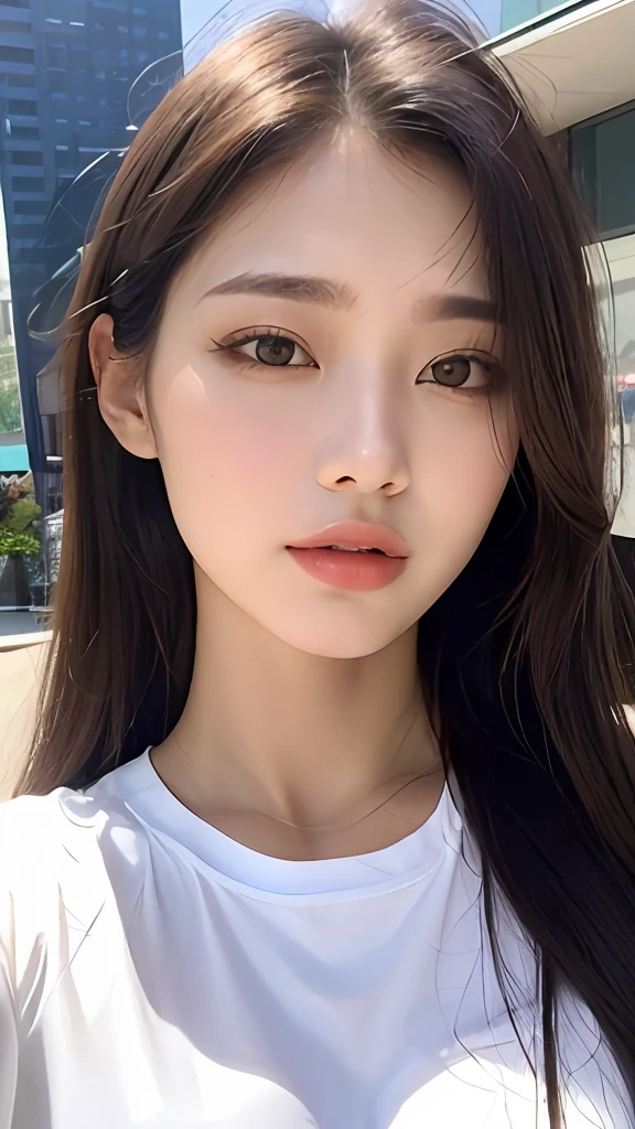 ((Midnight, Excellent, 8K, Masterpiece: 1.3)), Full body, black silk, long legs, focal length: 1.2, Perfect body beauty: 1.4, Slim abs: 1.1, ((dark brown hair, Big breasts: 1.2 )), (White skinny T-shirt, standing: 1.2), ((City Night: 1.3)), Highly detailed face and skin texture, detailed eyes, double eyelids