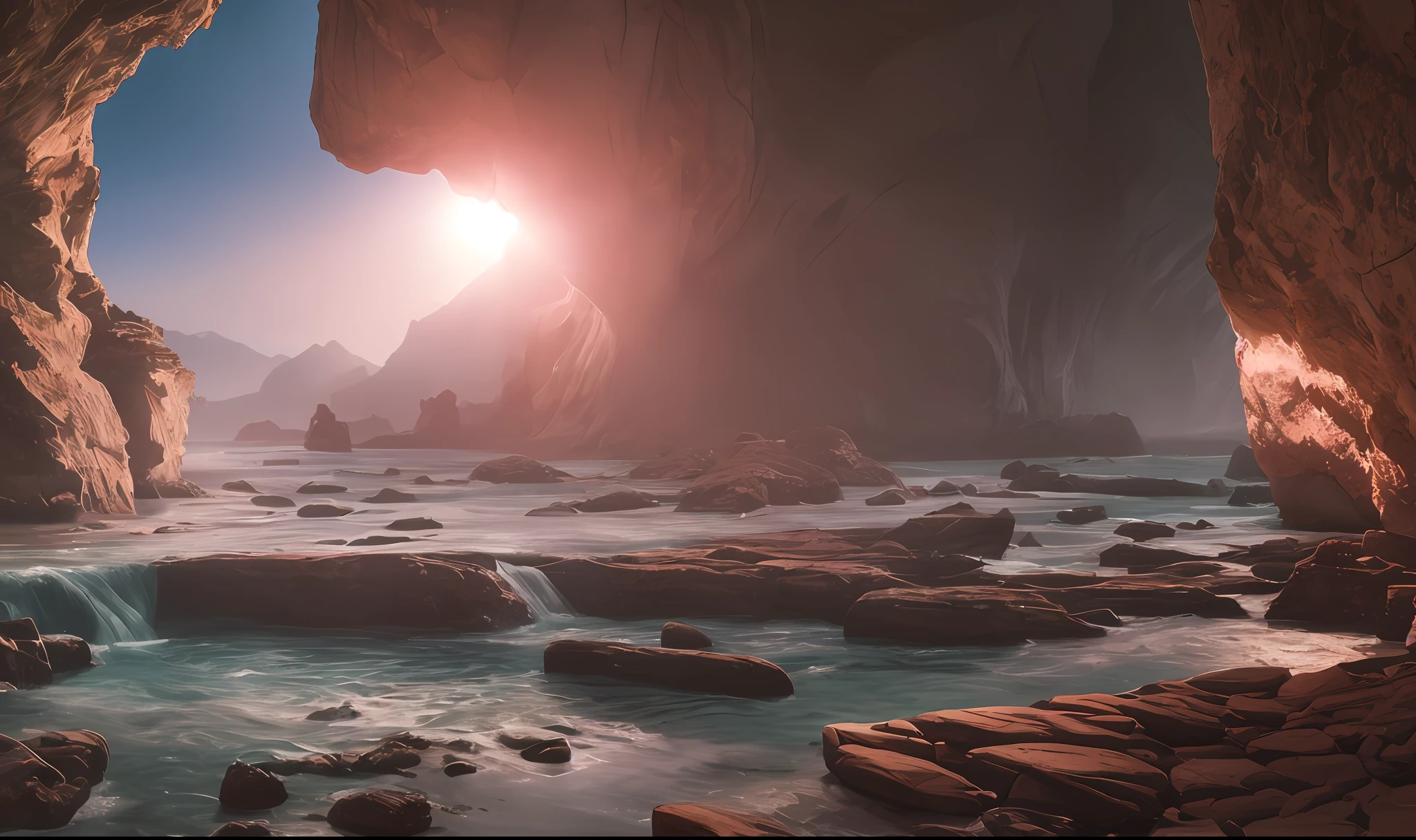 Vast landscape photography, (sea view), BREAK Production Art, (warm light source: 1.2), lamps, intricate details, volume lighting BREAK (masterpiece: 1.2), (highest quality), 4k, ultra detailed, (dynamic composition: 1.4), highly detailed and colorful details (iridescent: 1.2), (sparkling lighting, atmospheric lighting), dreamy, magical, (solo: 1.2), airiness,