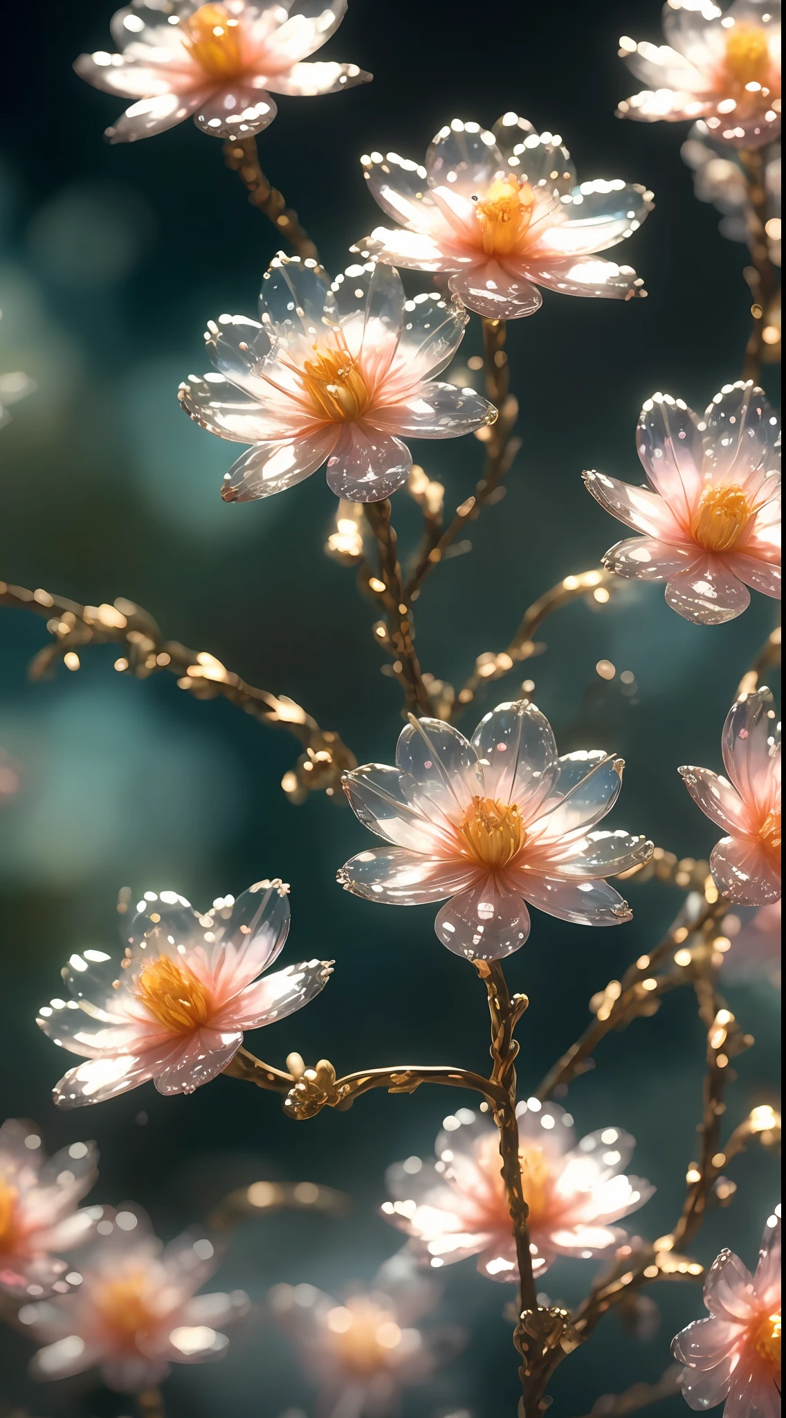 crystal spring blossom,
fantasy, galaxy, transparent,
shimmering, sparkling, splendid, colorful,
magical photography, dramatic lighting, photo realism, ultra-detailed, 4k, Depth of field, High-resolution