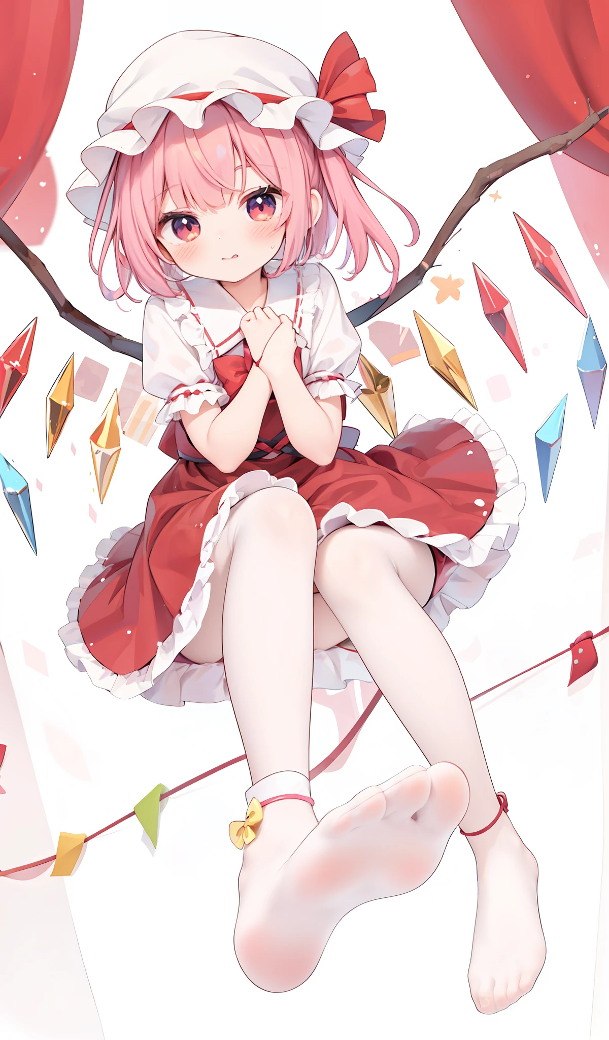 anime girl with a bow and a bowtie sitting on a red surface, splash art anime , anime visual of a cute girl, lolidress, small curvy loli, frouhou, small loli girl, sbii, cute anime waifu in a nice dress, portrait of magical girl, magical girl anime mahou shojo, touhou
