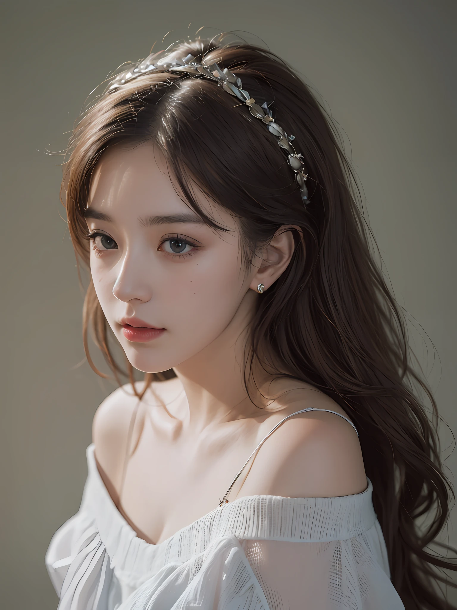 Best quality, masterpiece, ultra high res, (photorealistic:1.4), raw photo, 1girl, off shoulder, cinematic lighting --auto --s2