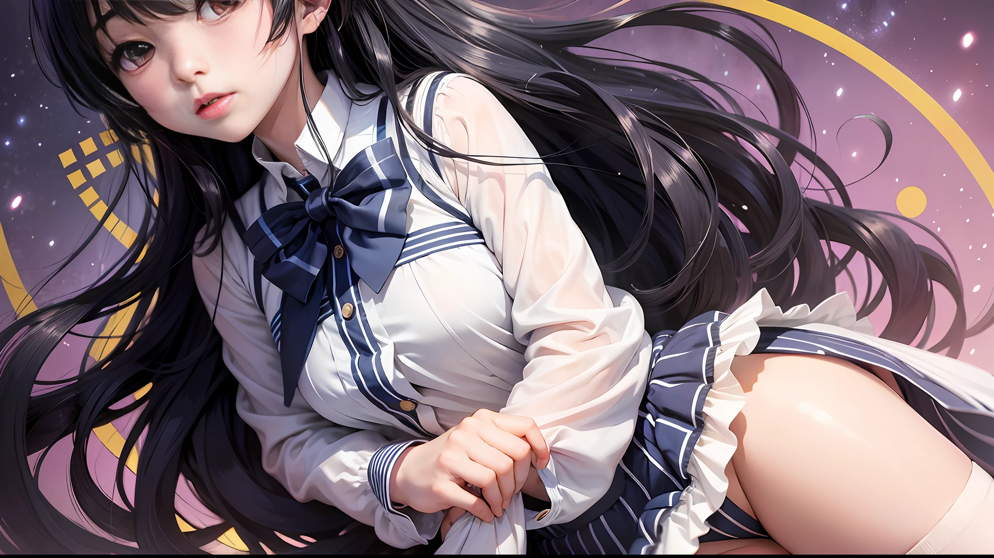 Long hair, girly, open legs, desire dissatisfaction, pure, wet all over, thin clothes, tight school uniform, short skirt, beautiful, very few clothes, naked, super detailed, super detailed --auto