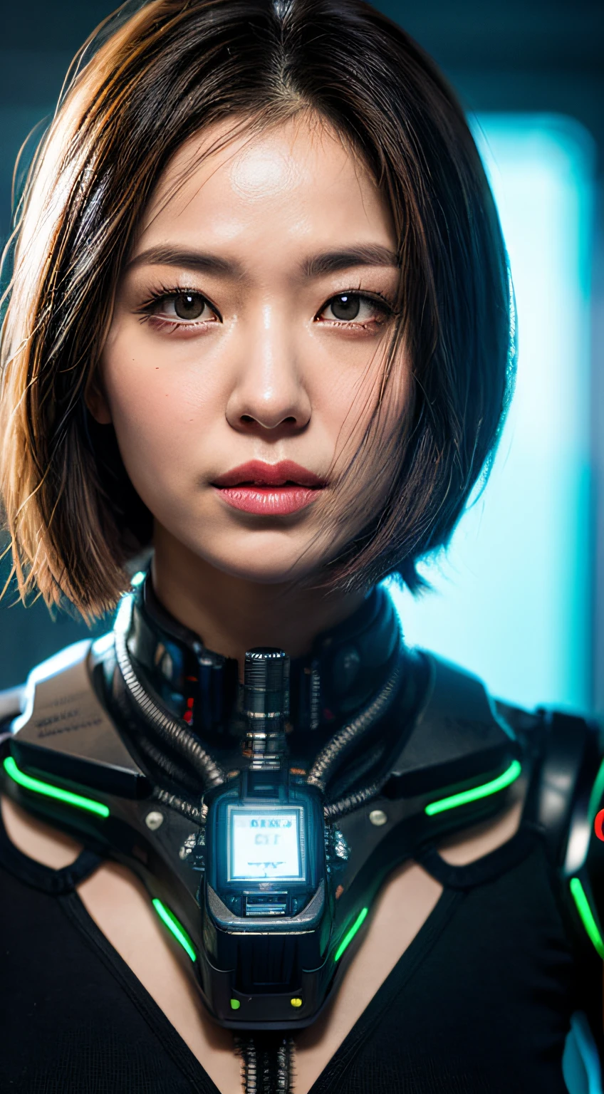 electronic system in the humanoid headPositive Prompt: ((best quality)), ((masterpiece)), ((realistic)), Mysterious scientist in a futuristic laboratory with many high-tech equipment. Bright neon and soft lighting. Surrealist portrait in sci-fi style by HR Giger, done in digital painting. Dark and greenish colors. 3D rendering with high definition, amazing details. It thrills mystery, intrigue and fascination. Scientist has mechanical arms and cybernetic eyes. at eye level, scenic, masterpiece. the| Canon M50| 100mm| sharp focus| slick| hyperrealism| Highly detailed | intricate details| Sculpted by Michelangelo
