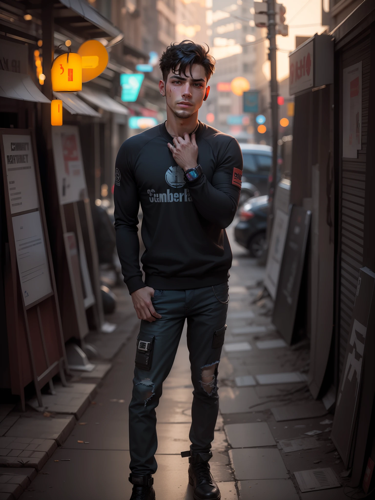change background cyberpunk handsome boy,realistic face,8k,ultra realistic