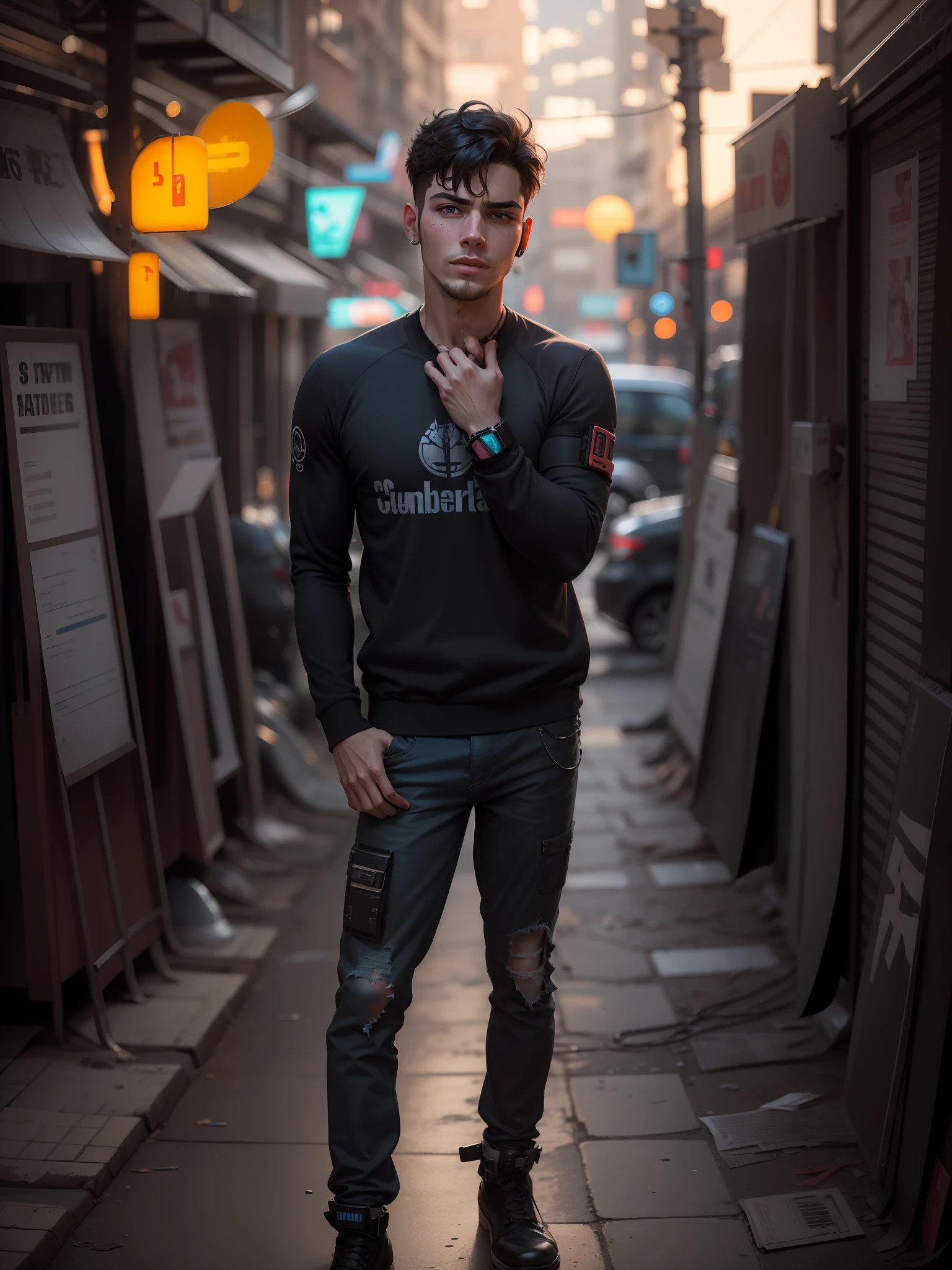 change background cyberpunk handsome boy,realistic face,8k,ultra realistic