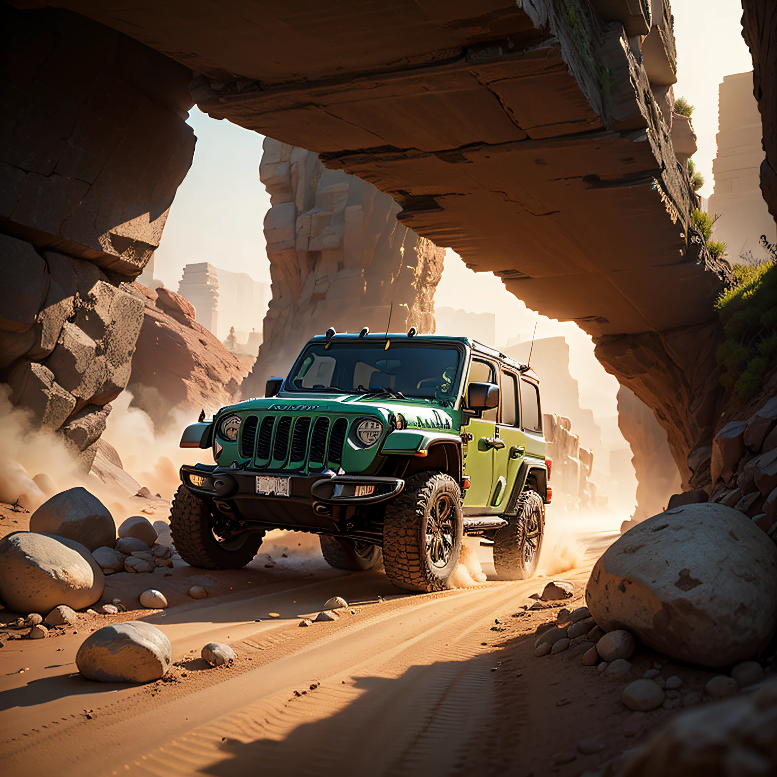 The northwest desert, flying sand and rocks, smoke and dust everywhere.
An army-green jeep sped down the rough road. --auto