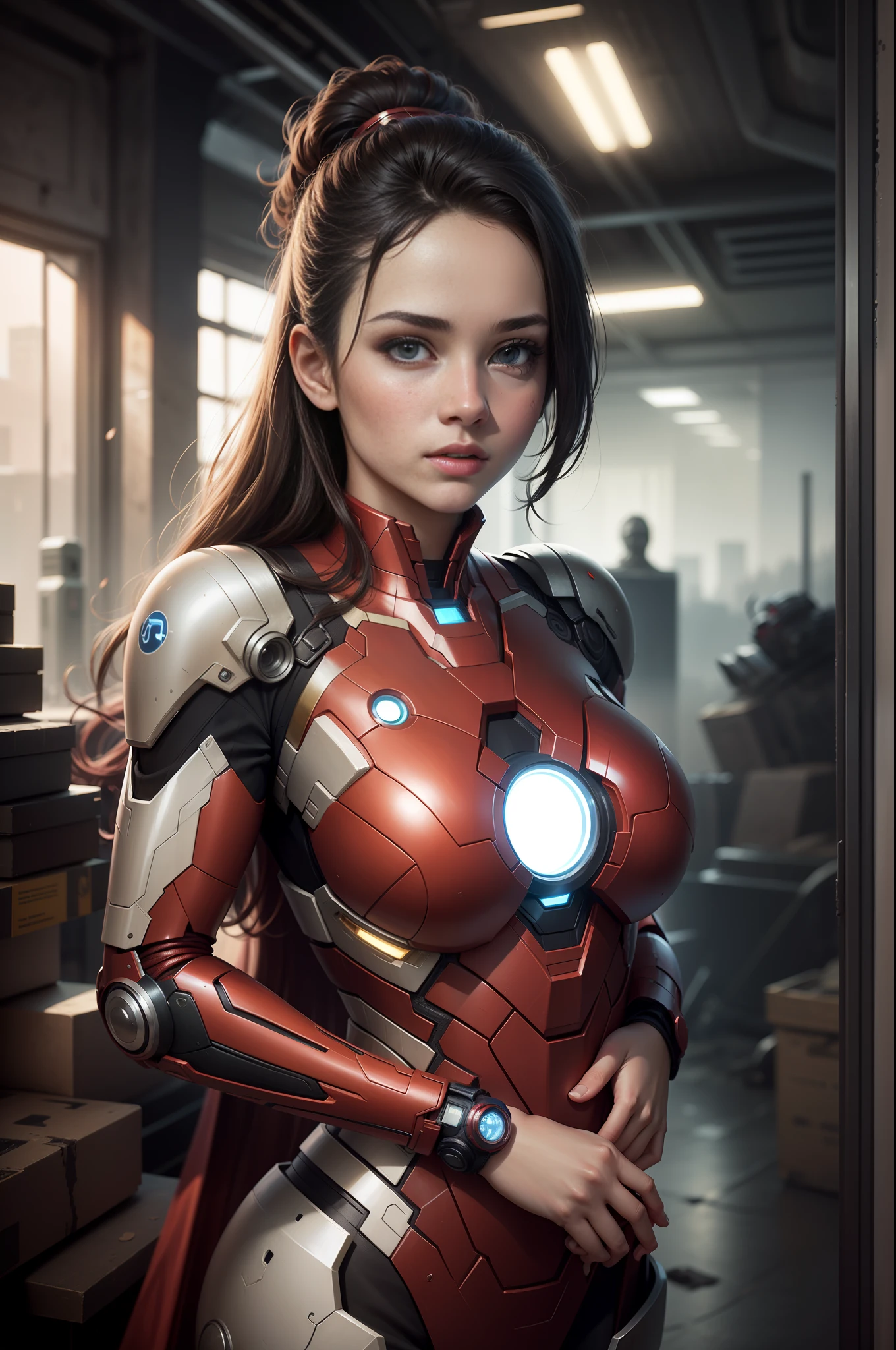 (1girl:1.3), solo,__body-parts__, official art, unity 8k wallpaper, ultra detailed, beautiful and aesthetic, beautiful, masterpiece, best quality, RAW, masterpiece, super fine photo,, best quality, super high Resolution, photorealistic, sunlight, full body portrait, stunningly beautiful,, dynamic pose, delicate face, vibrant eyes, (side view), she is wearing a futuristic Iron Man mech, red and gold, Highly detailed abandoned warehouse background, detailed face, detailed complex busy background, messy, gorgeous, milky, high detailed skin, realistic skin details, visible pores, sharp focus, volumetric fog, 8k uhd, dslr camera, High quality, film grain, fair skin, photorealism, lomography, sprawling metropolis in a futuristic dystopia, view from below, translucent