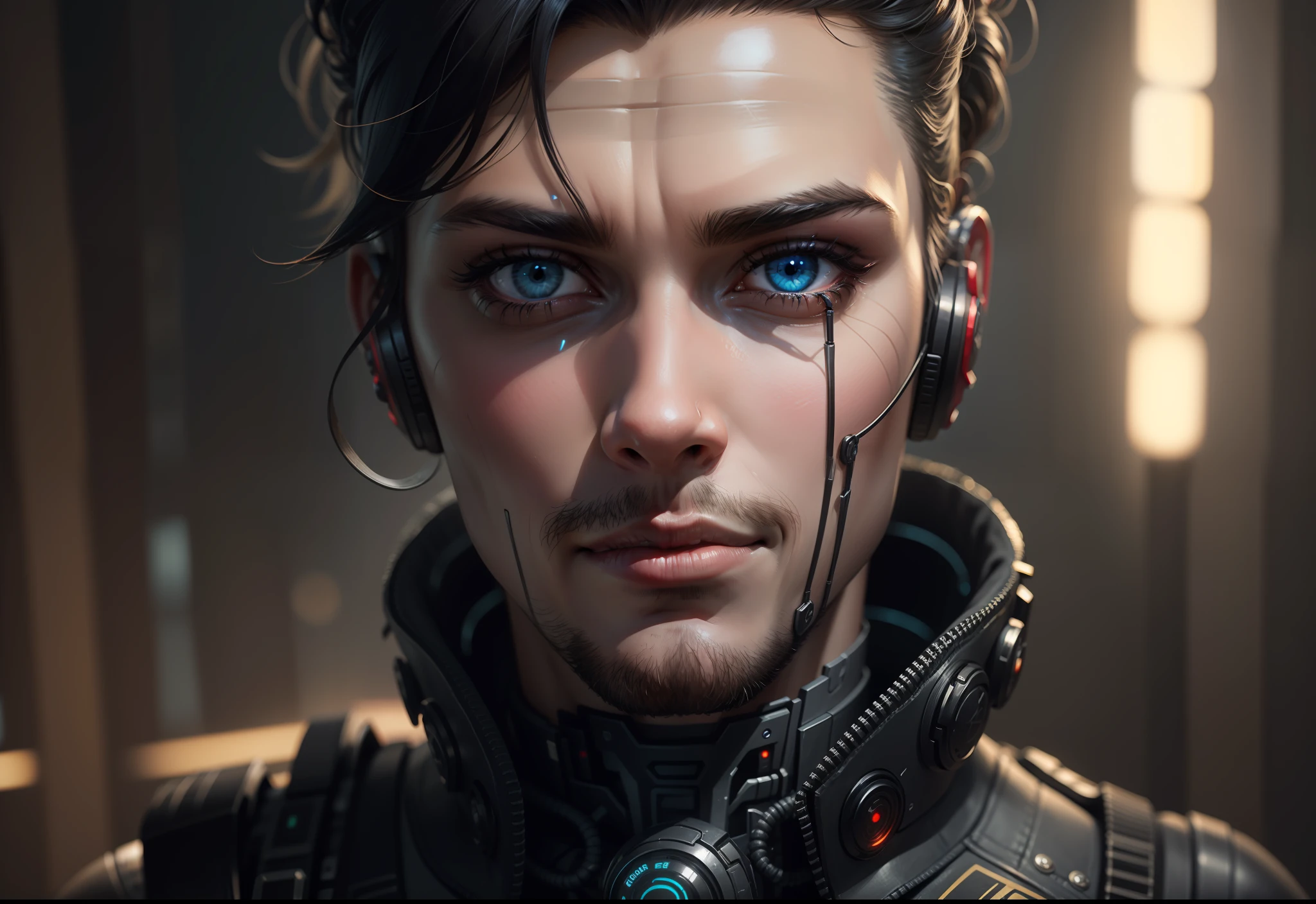 change background cyberpunk handsome robot,realistic face,8k,ultra realistic