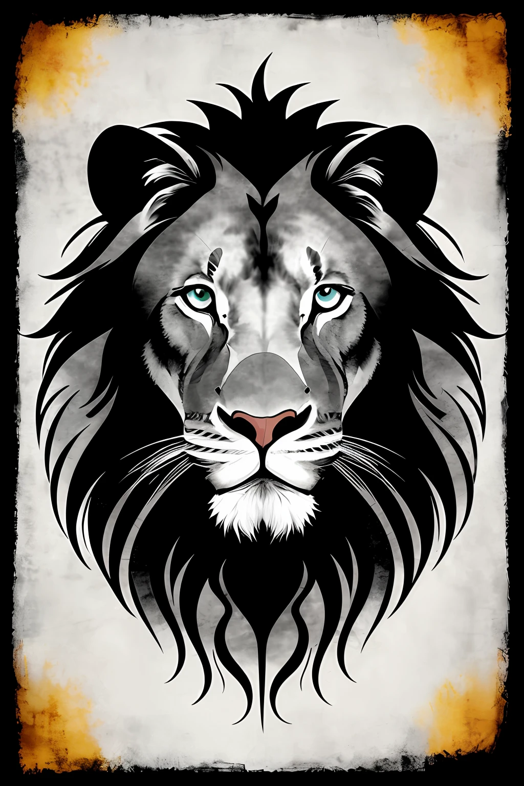 Black and gray abstract lion with tribal background