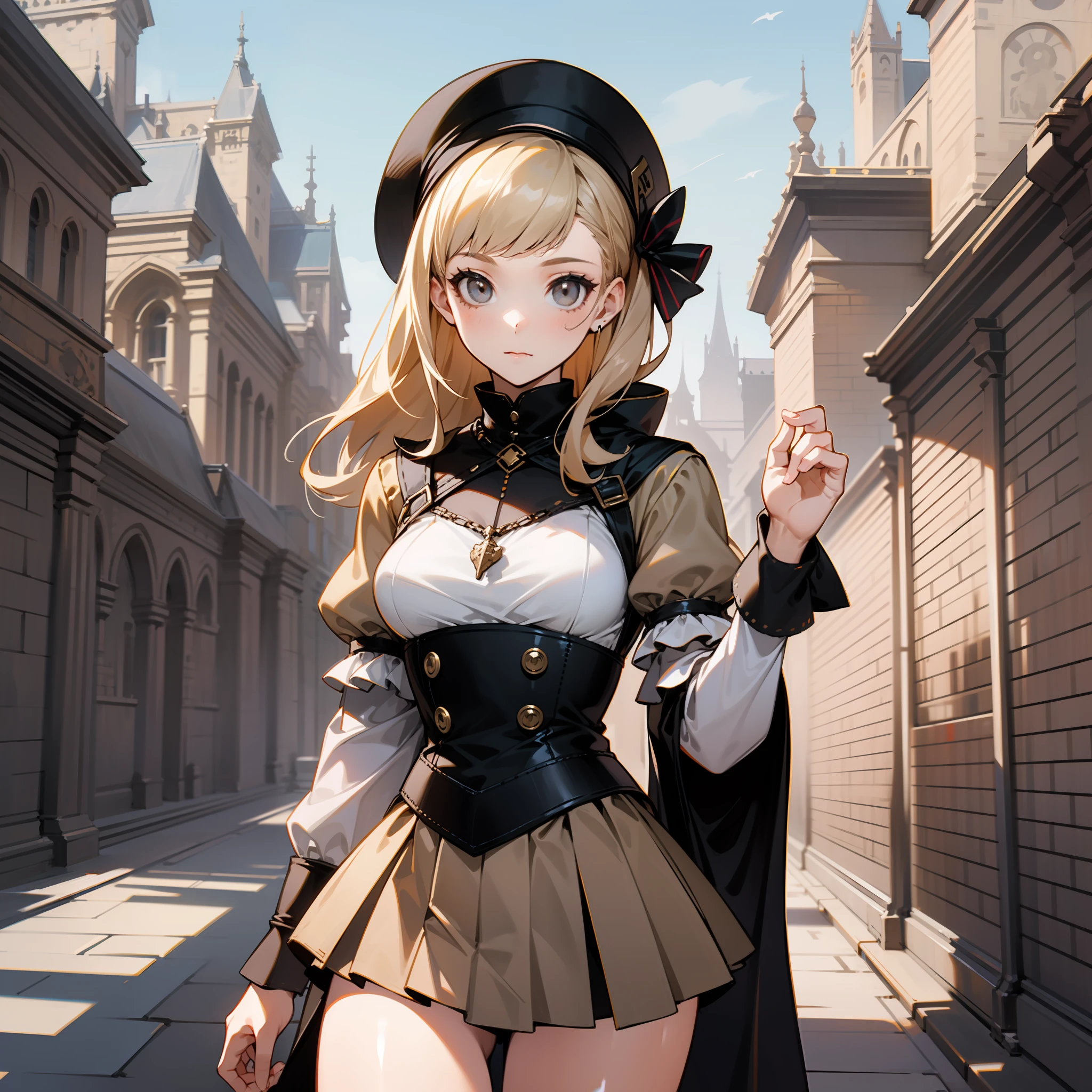 1 girl, medieval Europium clothes, beige, persona 5 style