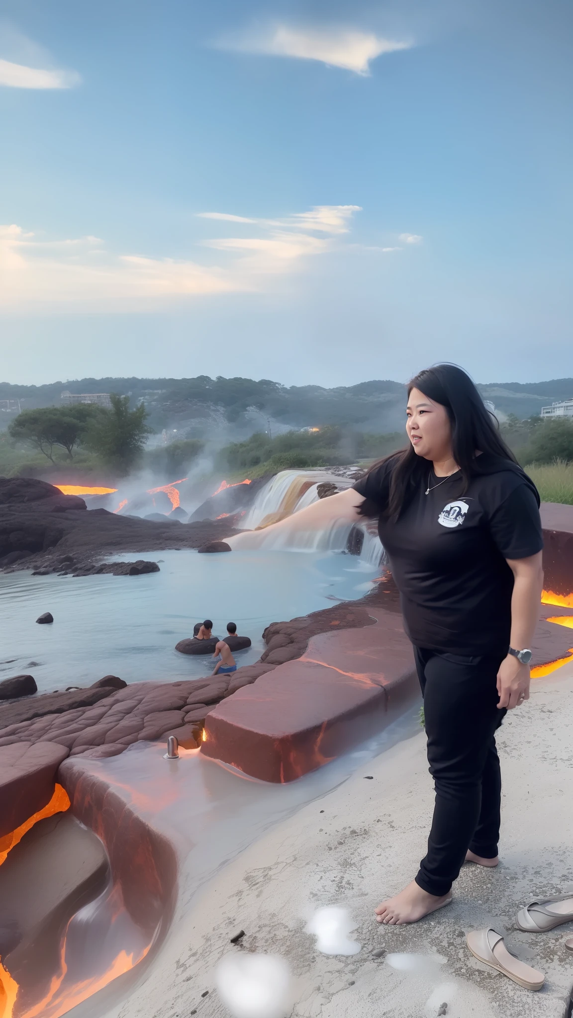 Glowing lava, people swimming in lava, Best quality, masterpiece,