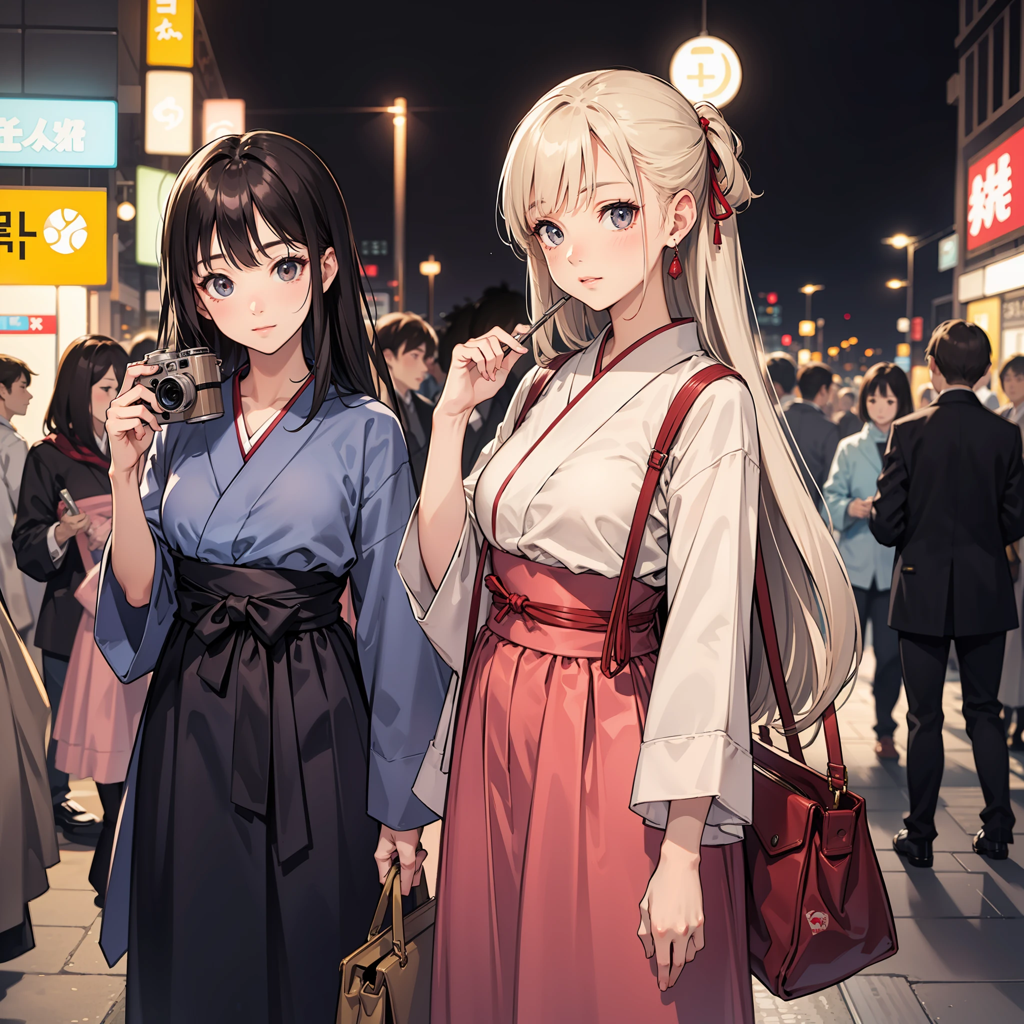 city, night, crowd, japan, tokyo, shibuya cross road, womman, casual, korean, beauty, cute, mature, see up, tilting face, wide lens, taken with fuji film camera, hdr