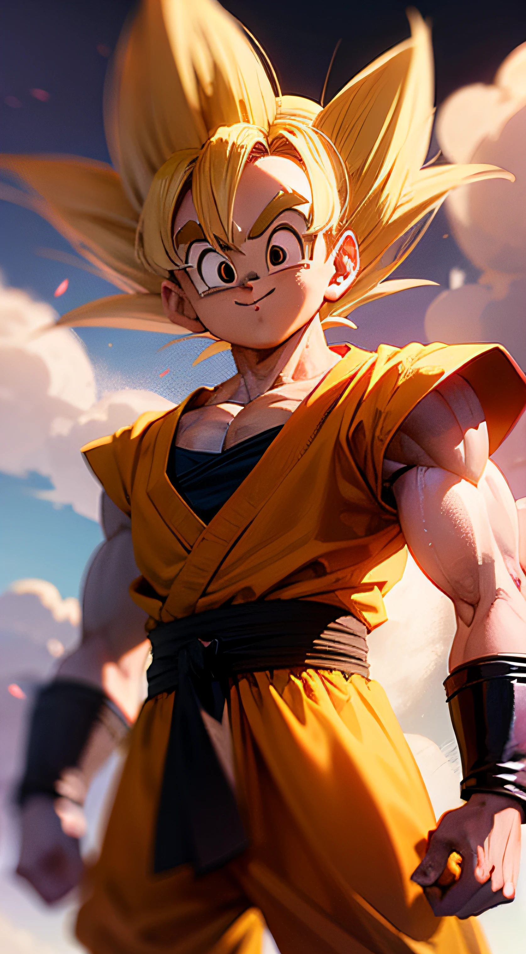 Goku, dragon ball, shonen style, 2d image, 9:16, sharp focus, look at viewer, Standard Scenery, proper lighting, cgi, best quality