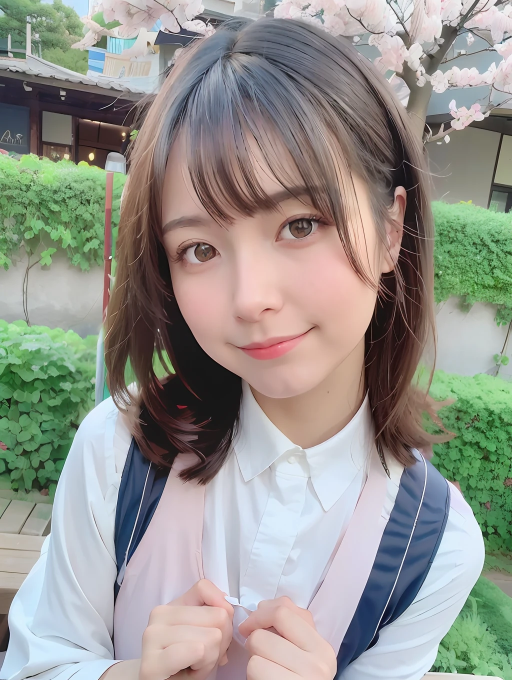 best quality, ultra high res, (photorealistic:1.4),blush,cute,(detailed face),light smile, 
looking at viewer,
upper body, japanese clothes, 
sunny,river,(cherry blossoms),blue sky,