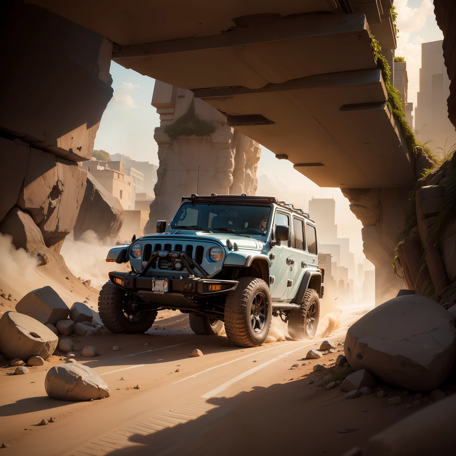 A handsome man sits in the back of a jeep --auto