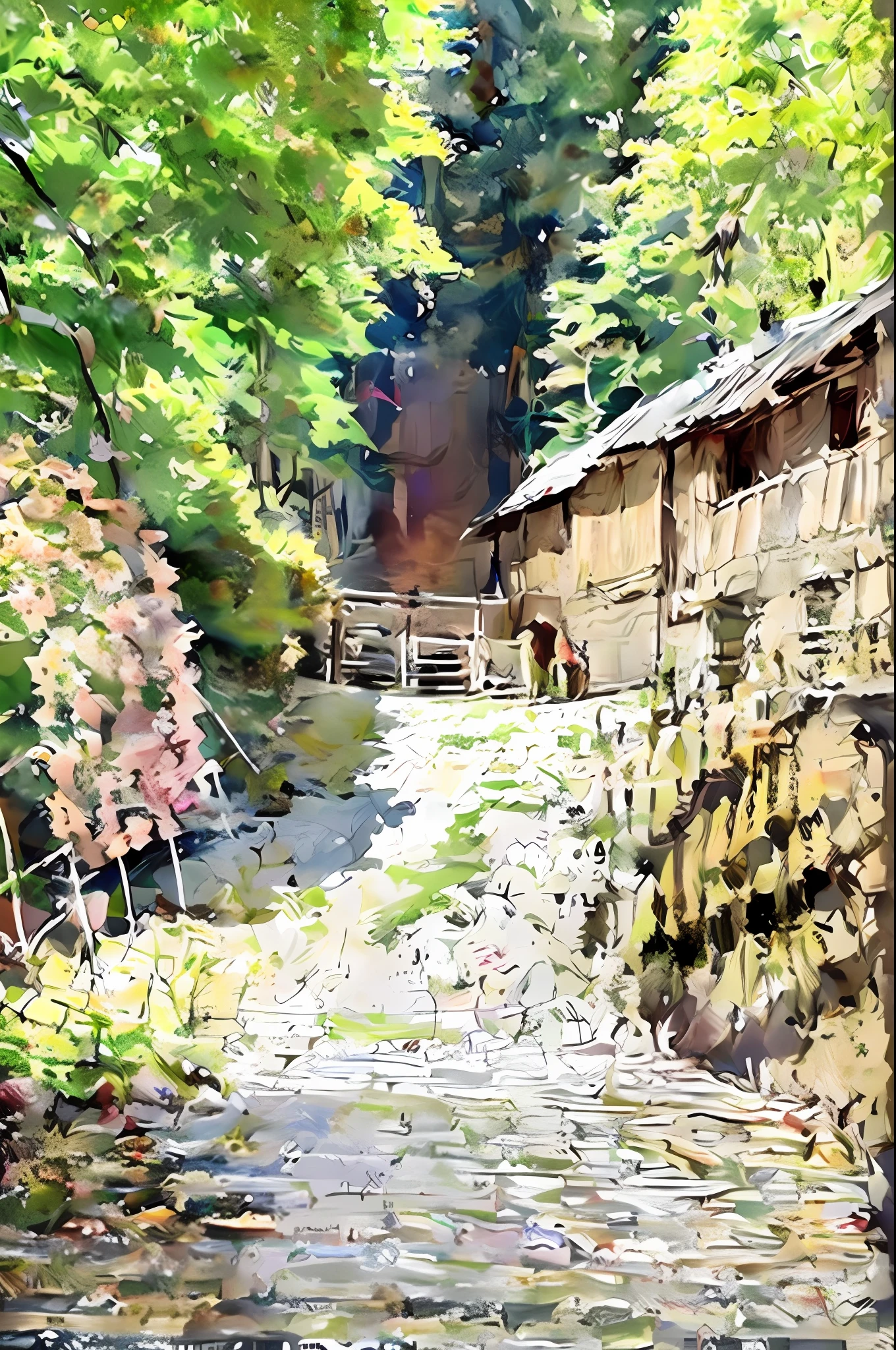 Watercolor Illustration Cherry Blossom Flower Fireworks