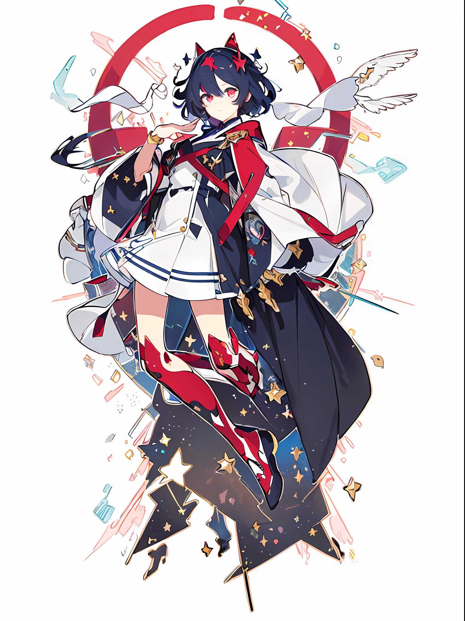 (((masterpiece))),(((bestquality))),((ultra-detailed)),(illustration),((anextremelydelicateandbeautiful)),dynamicangle,floating,(beautifuldetailedeyes),(detailedlight(1girl), solo, floating_hair, glowingeyes, red, west, stars