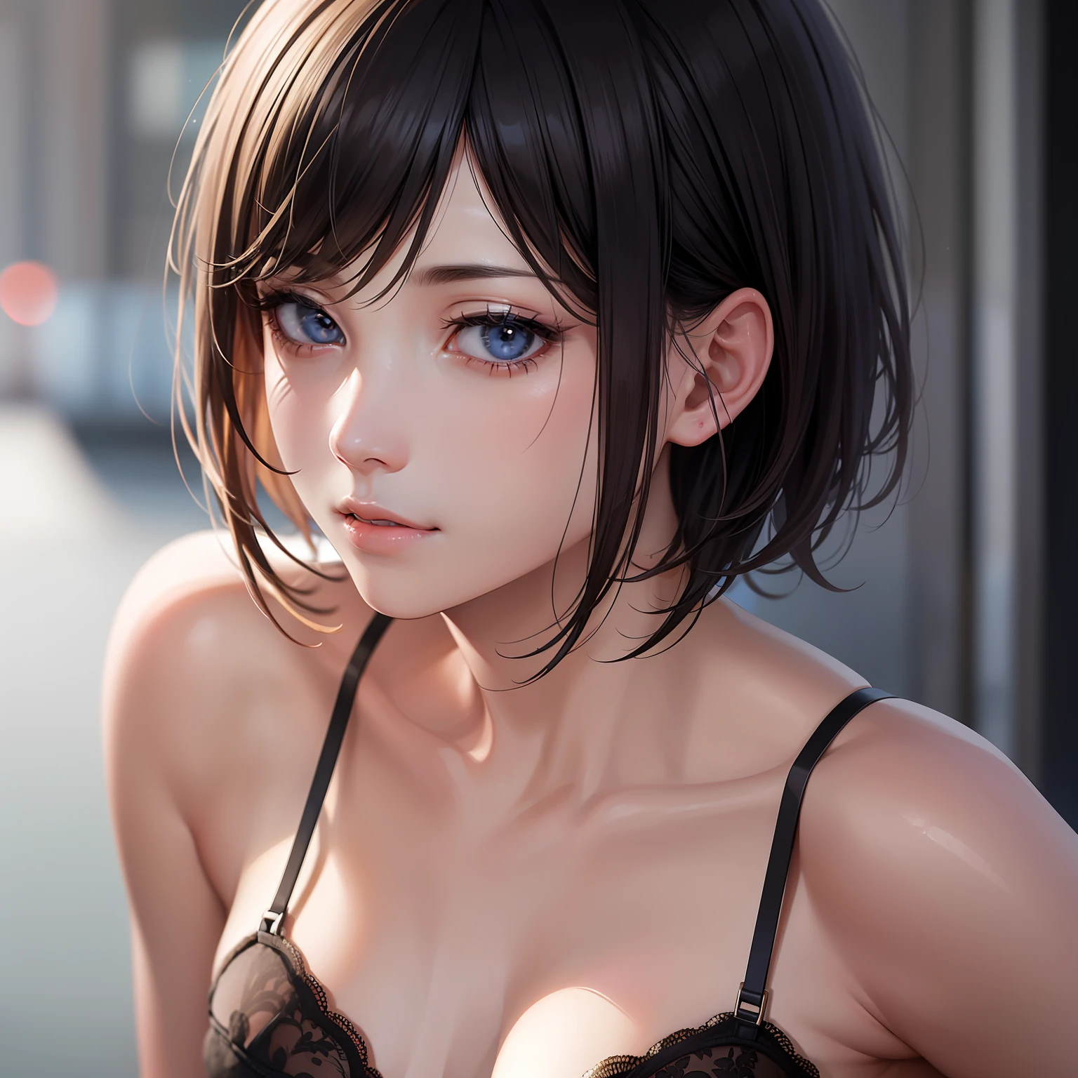 (masterpiece:1.3), (8k, photorealistic, RAW photo, best quality: 1.4), (1girl), beautiful face, (realistic face), (black hair, short hair:1.3), Nice hairstyle，Realistic Eyes，Nice detail eyes，（Realistic Skin），Beautiful Skin，（Lingerie），Ridiculous，attractive，Ultra high Resolution，an ultra realistic，RAWExtremely detailed，golden proportions，全身写真