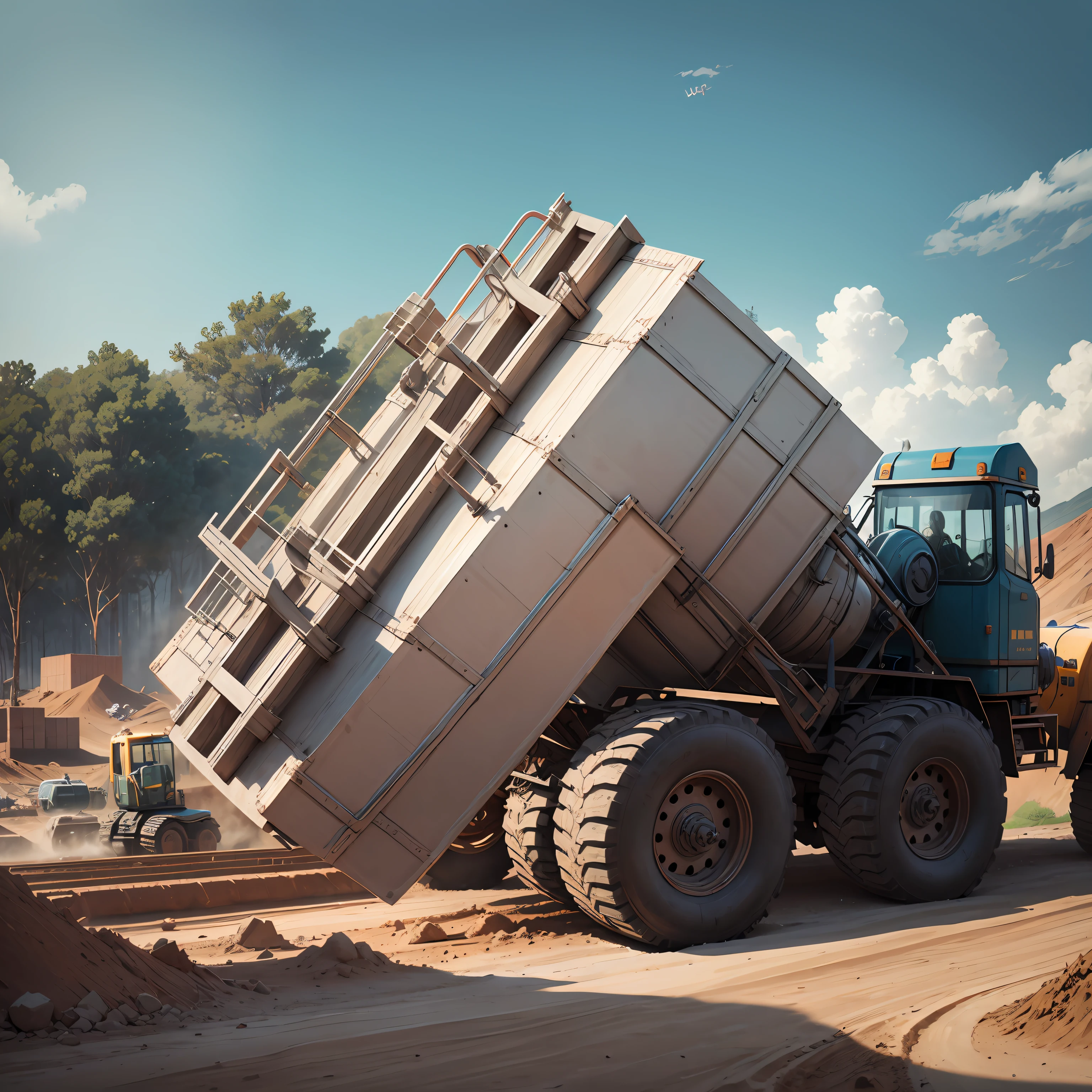 Mines, workers, machinery, transporters, dust, huge --auto