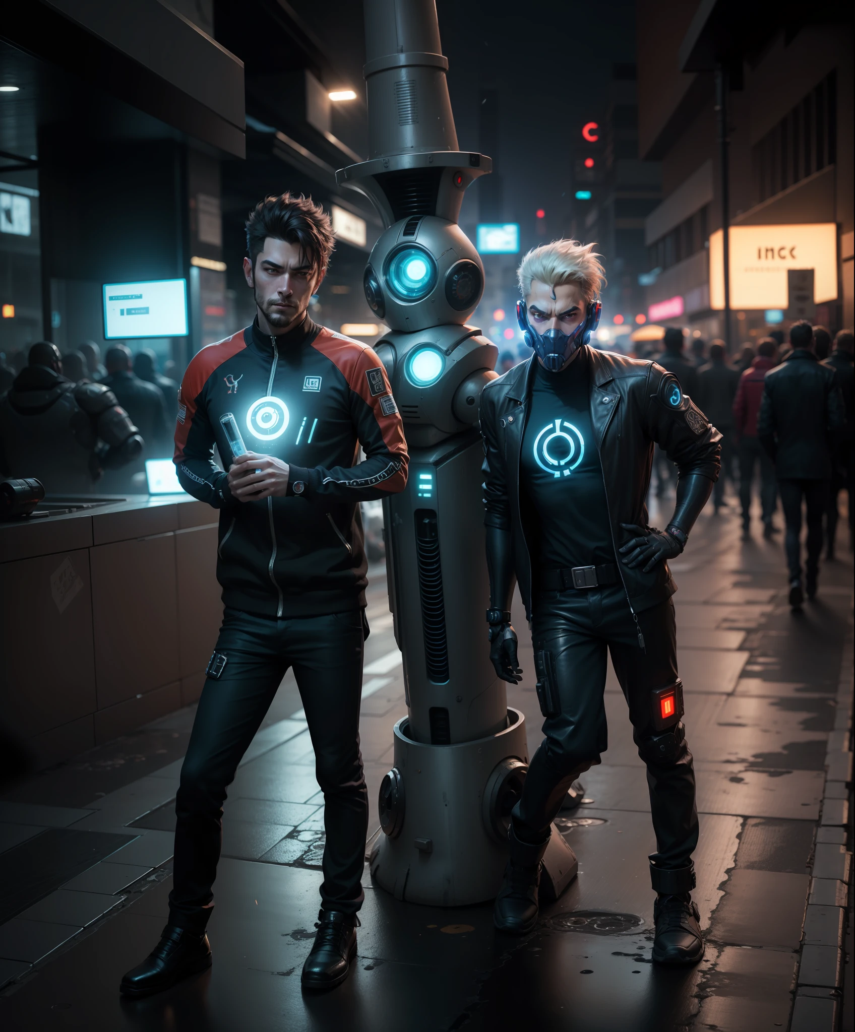 change background cyberpunk handsome yang'robots,in,sity'realistic face,8k,ultra realistic