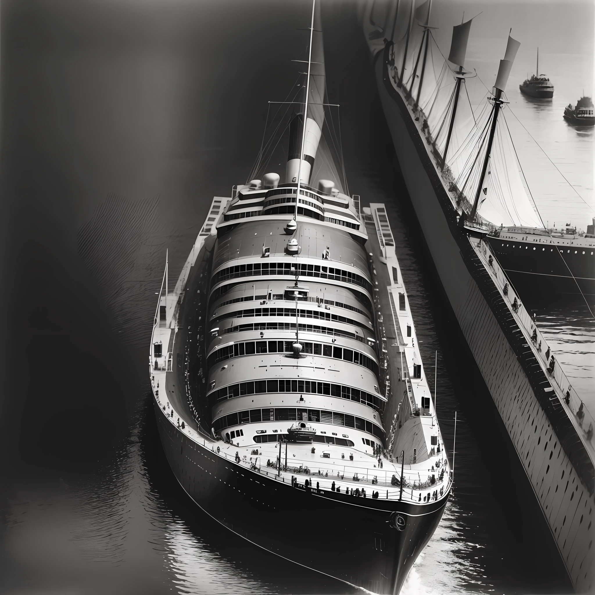 Black and white archive images of the Titanic and J.P. Morgan --auto