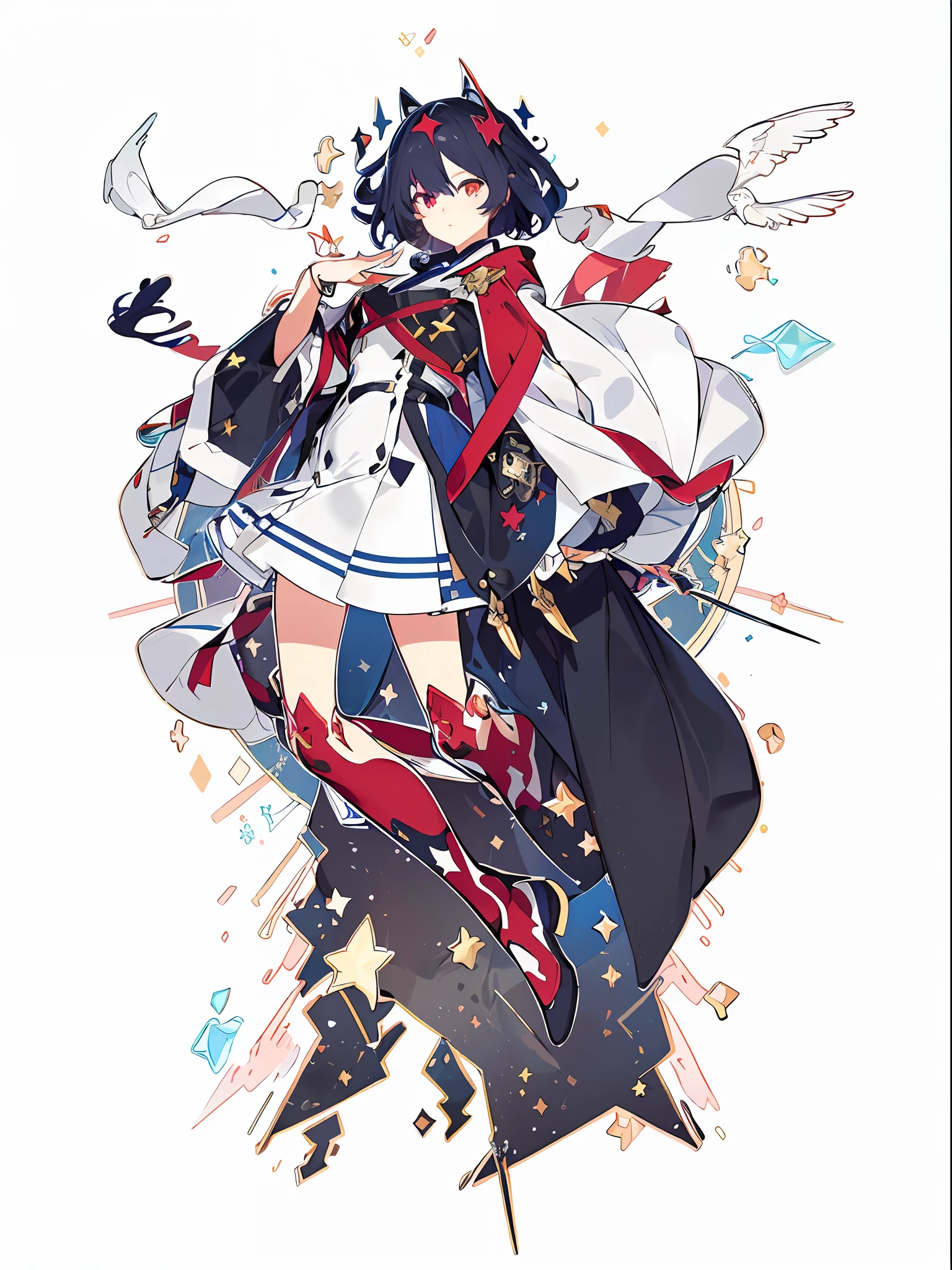 (((masterpiece))),(((bestquality))),((ultra-detailed)),(illustration),((anextremelydelicateandbeautiful)),dynamicangle,floating,(beautifuldetailedeyes),(detailedlight(1girl), solo, floating_hair, glowingeyes, red, west, stars