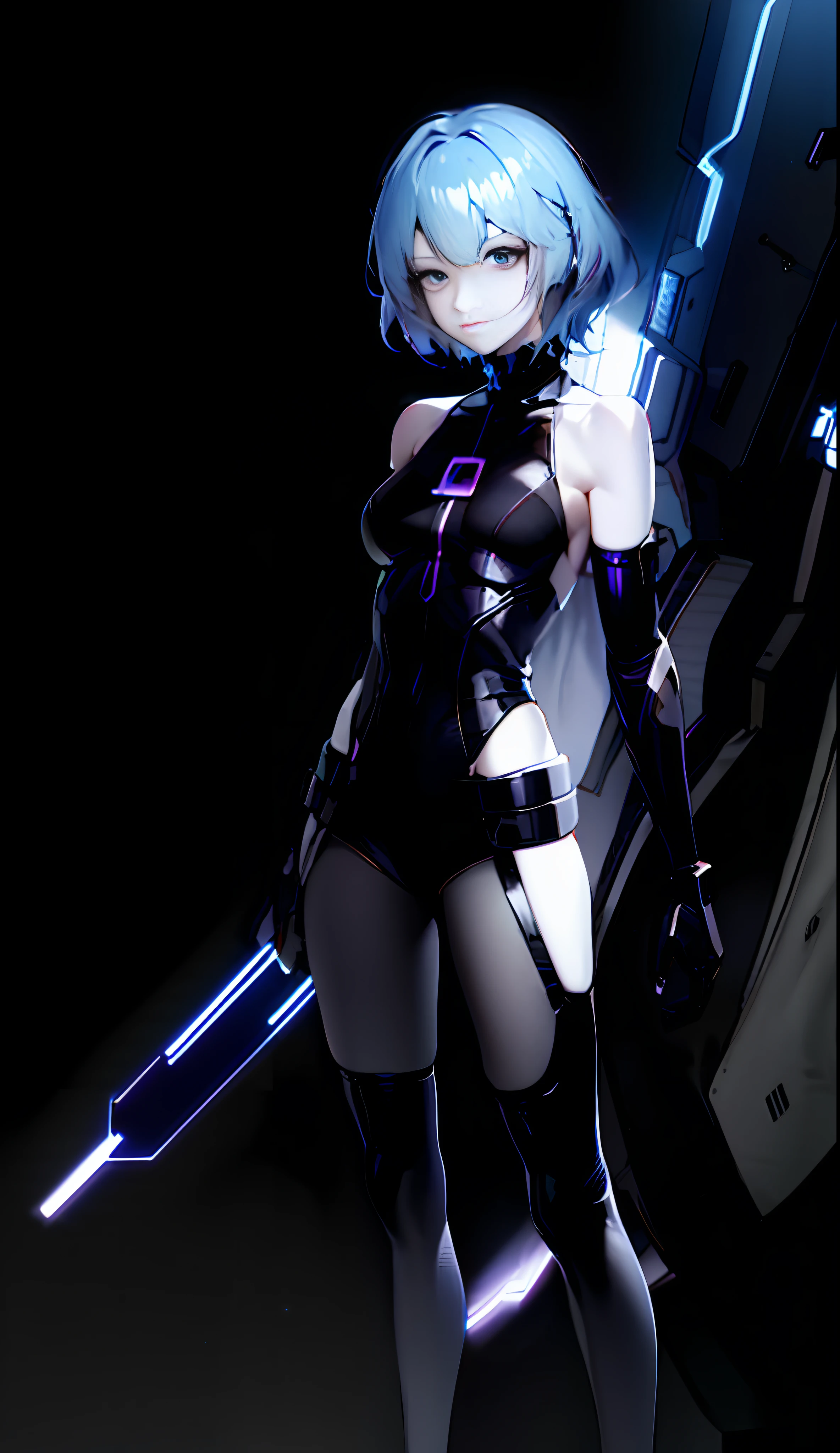 Anime Cyberpunk Anime Girl with Short Blue Hair, Black Jacket, Best Anime 4K