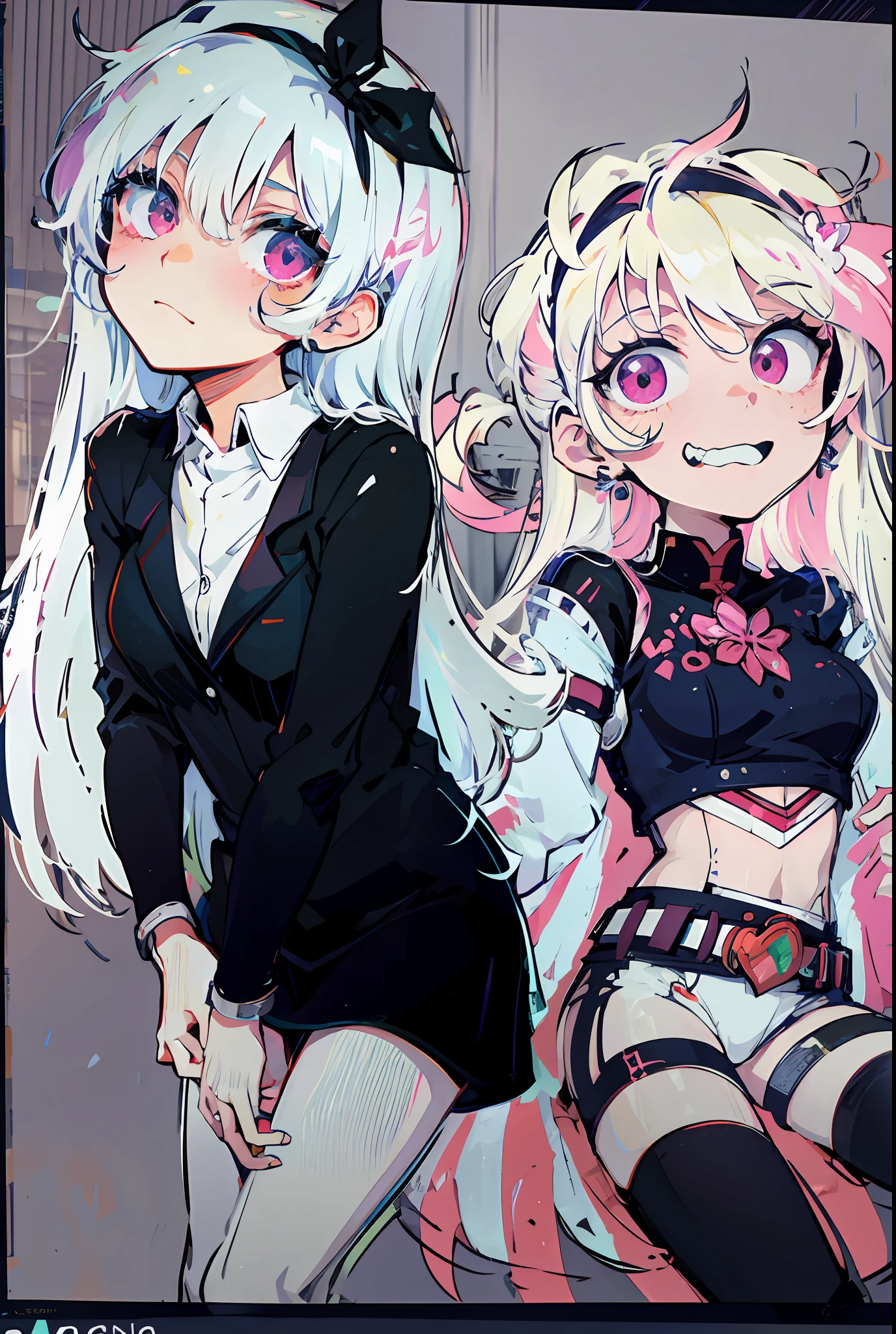 anime characters are posing for a picture in front of a picture, 2 d anime style, digital art from danganronpa, in anime style, anime art style, kantai collection style, anime styled, modern anime style, very modern anime style, zerochan art, epic anime style, in an anime style, anime artstyle, anime girls, UHD, ccurate, high quality, high details, best quality, highres, HD, 16k