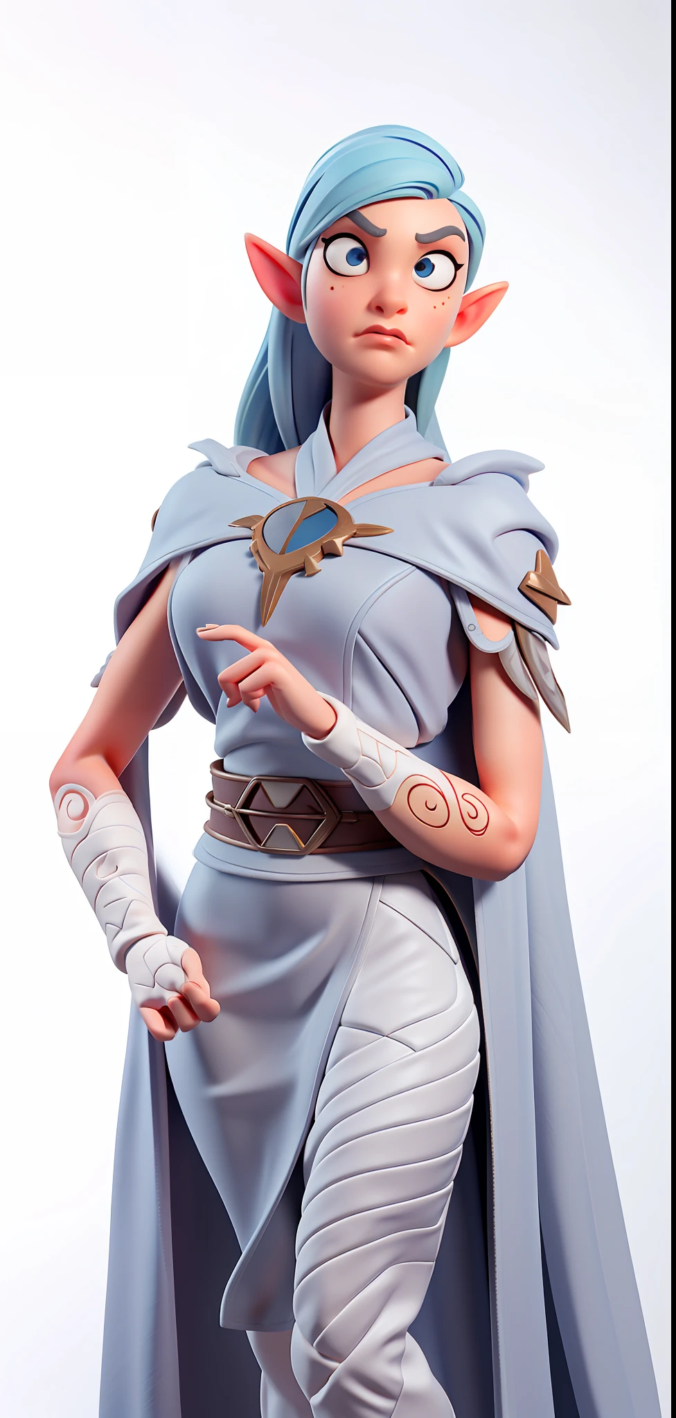 (Masterpiece), (Excellent), (Super Meticulous), (Full Body: 1.2), realistic and proportional human body: 1.2, beautiful Woman, Beautiful female elf: 1.5, tall and slender, small breasts, thin waist, thick thighs, stylized hair: 1.5, solo: 1.5, 1girl, hyper detailed medieval long dress: 1.8, big realistic eyes: 1.2, hyper detailed face, multiple frames with the same character, d&d iconic character, hyper natural realistic skin, hyper realistic tattoos, very clean, confident and proud facial expression, 3D character design, extremely detailed CGI digital art wallpaper, correct anatomy cartoon style, octane rendering, fierce expression on your face, volumetry