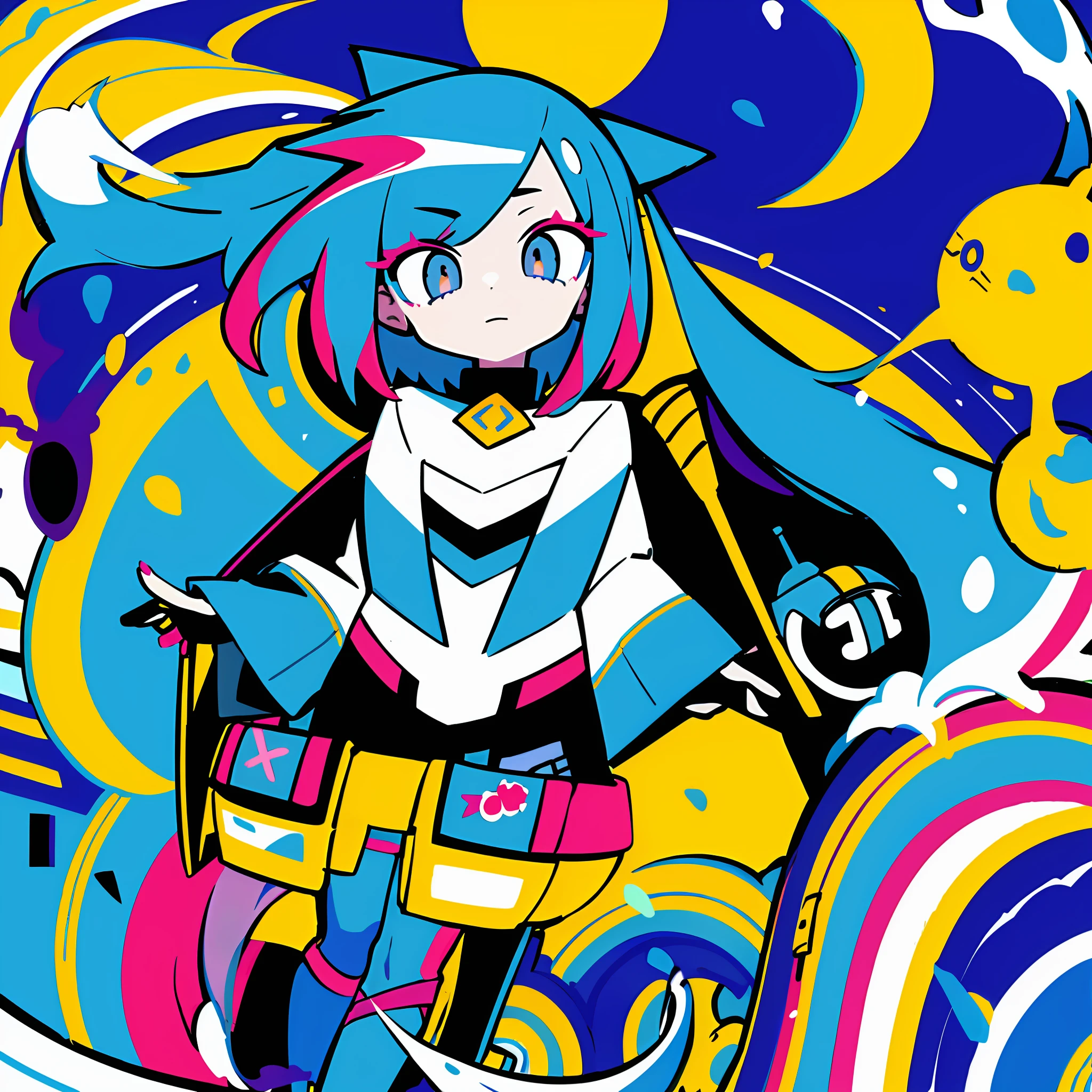 (ultra detailed,ultra high res,detailed background),((2D)),((flat color)),((colorful)),((floating colorful water)),1girl,solo,looking at viewer,BREAK