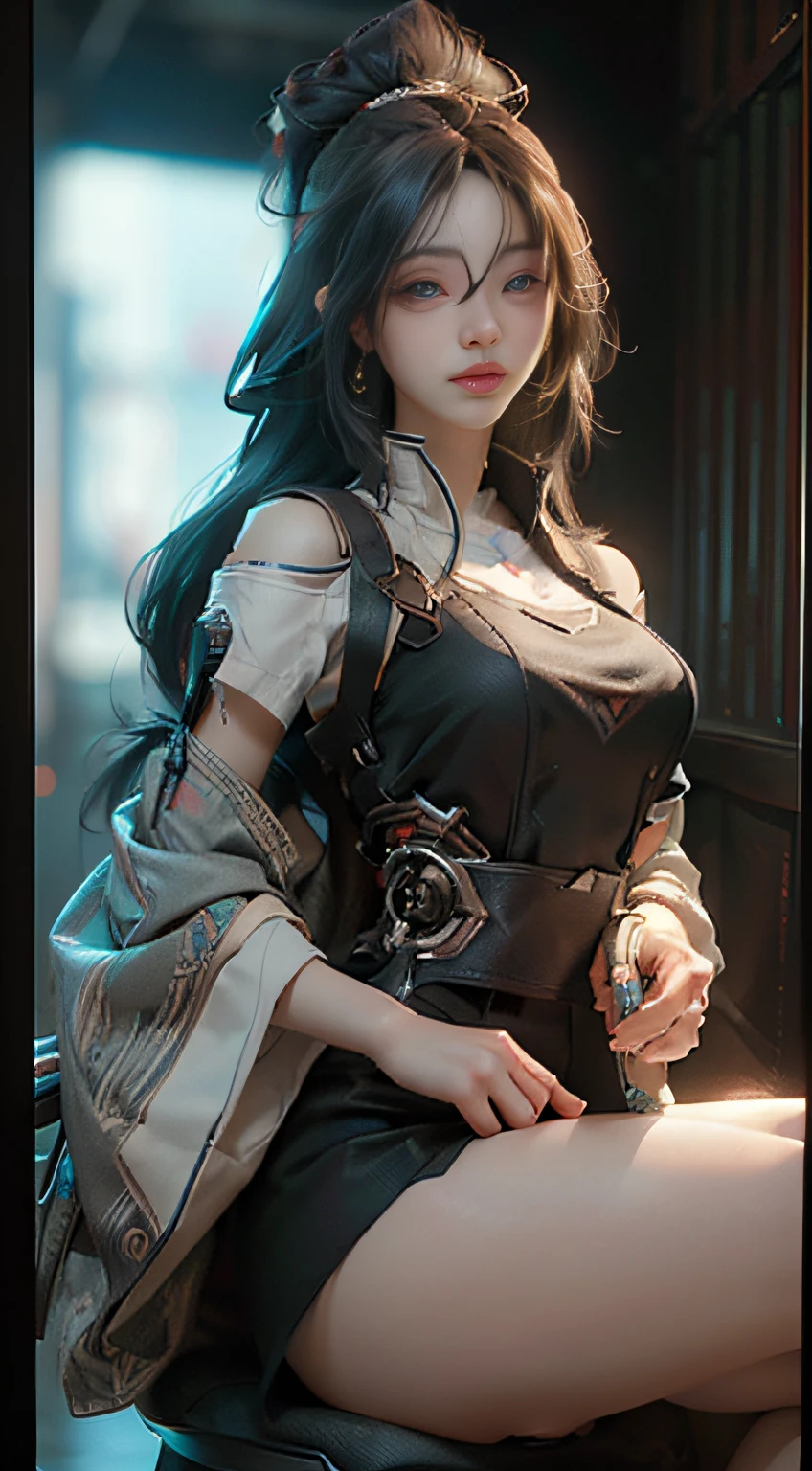 ((Best quality)), ((masterpiece)), (detailed:1.4), 3D, an image of a beautiful cyberpunk female,HDR (High Dynamic Range),Ray Tracing,NVIDIA RTX,Super-Resolution,Unreal 5,Subsurface scattering,PBR Texturing,Post-processing,Anisotropic Filtering,Depth-of-field,Maximum clarity and sharpness,Multi-layered textures,Albedo and Specular maps,Surface shading,Accurate simulation of light-material interaction,Perfect proportions,Octane Render,Two-tone lighting,Wide aperture,Low ISO,White balance,Rule of thirds,8K RAW,