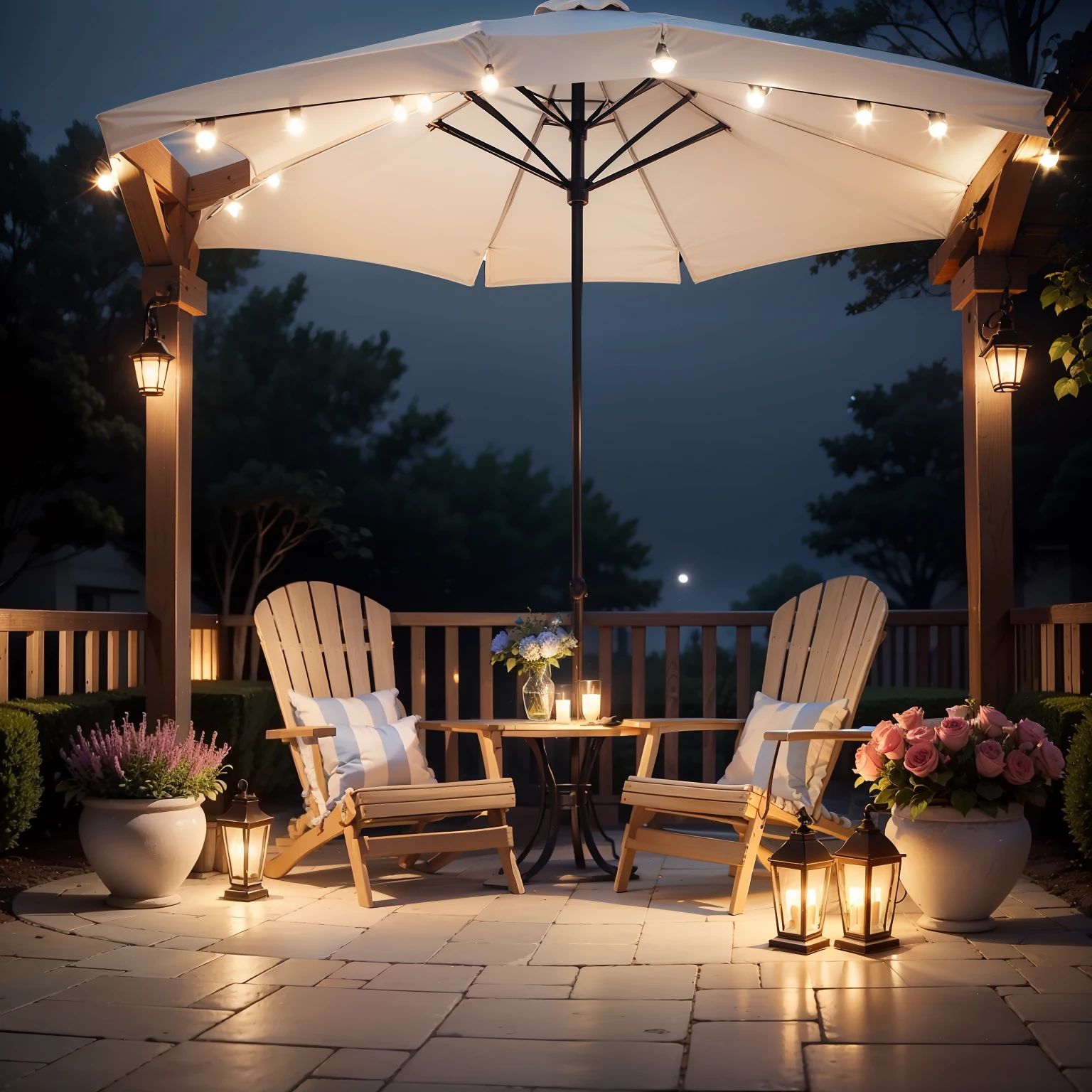 Patio umbrella lights, night, summer --auto